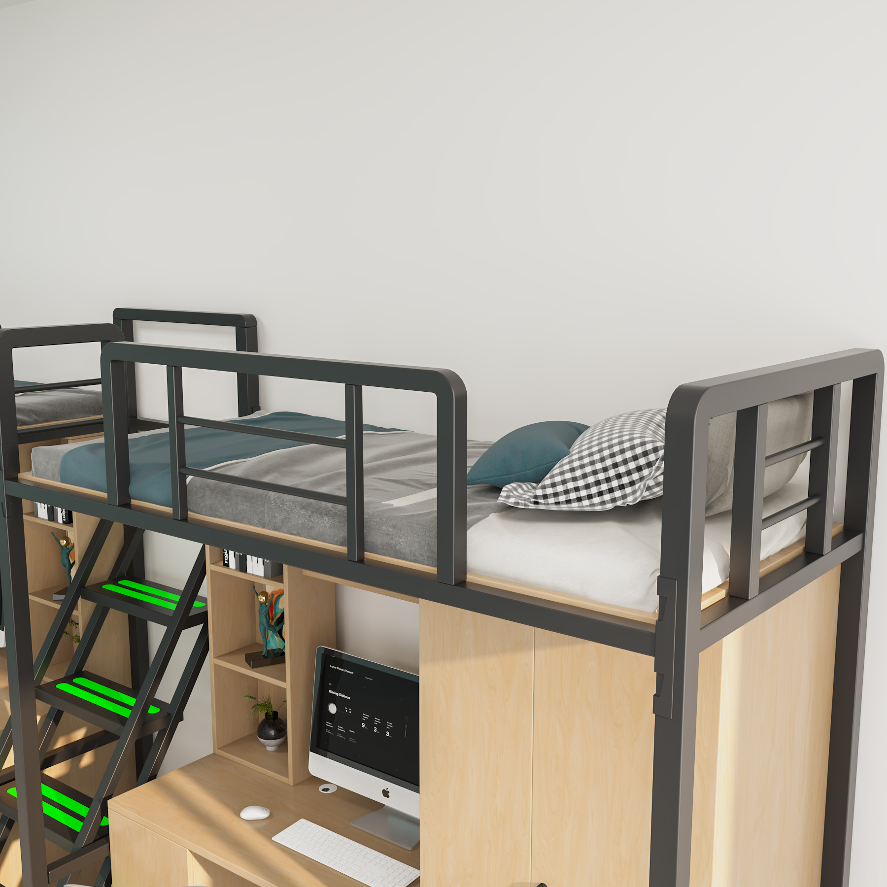 Dorm Loft Bed with Desk and Wardrobe | Bunk Bed with Storage for College Students
