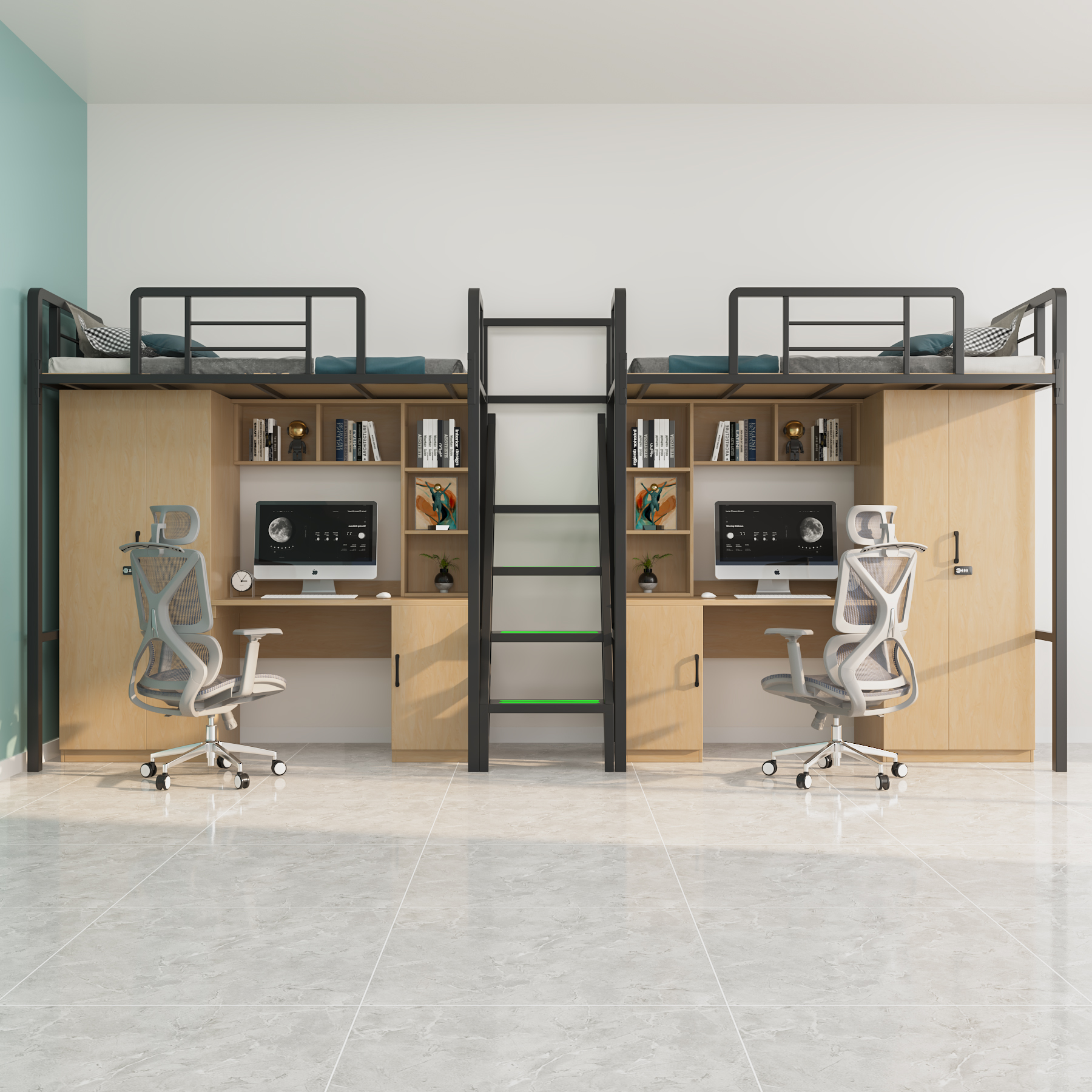 Dorm Loft Bed with Desk and Wardrobe | Bunk Bed with Storage for College Students