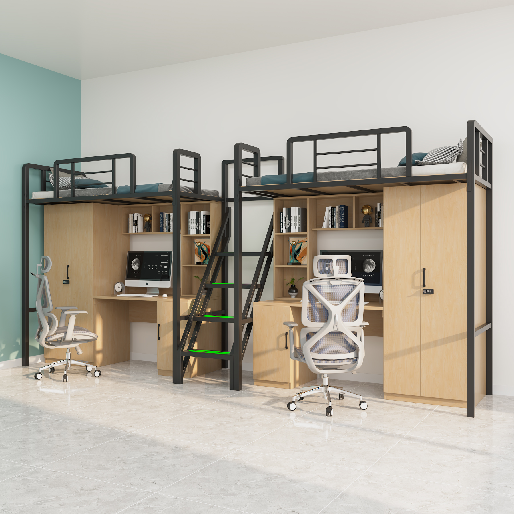 Dorm Loft Bed with Desk and Wardrobe | Bunk Bed with Storage for College Students