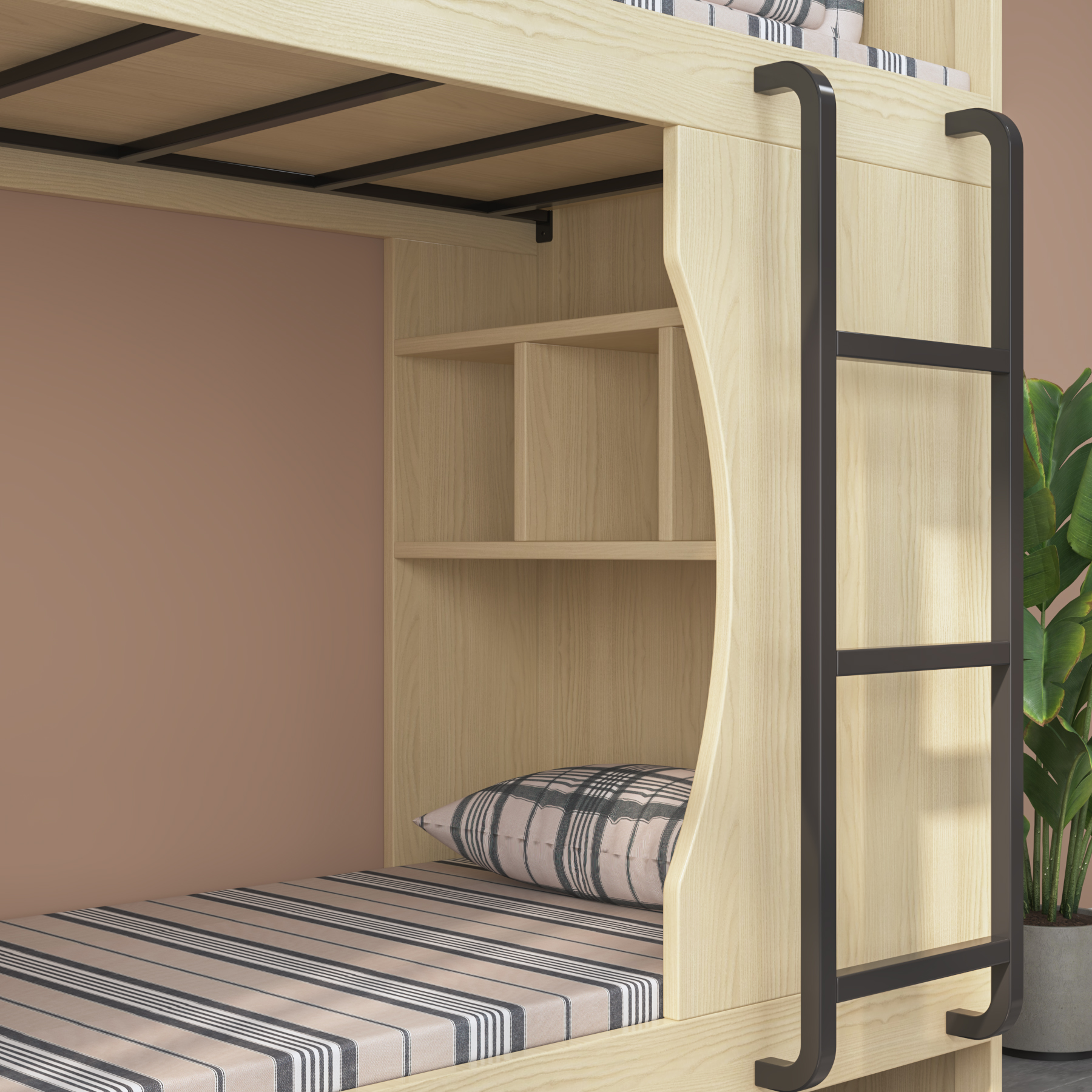 Wooden Bunk Bed with Privacy Curtain & Ladder | Space-Saving Twin Bed for Dorms