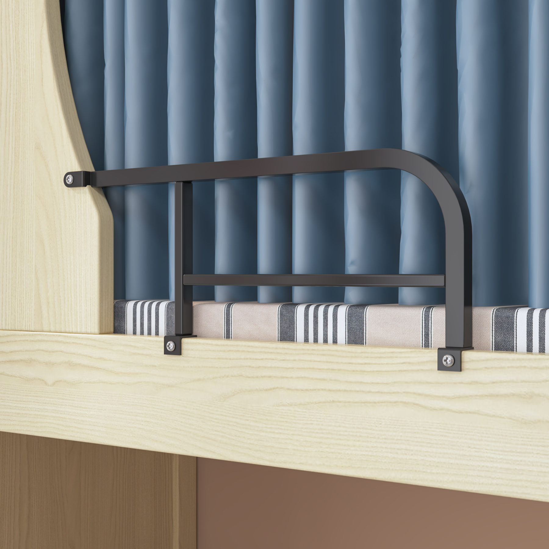 Wooden Bunk Bed with Privacy Curtain & Ladder | Space-Saving Twin Bed for Dorms