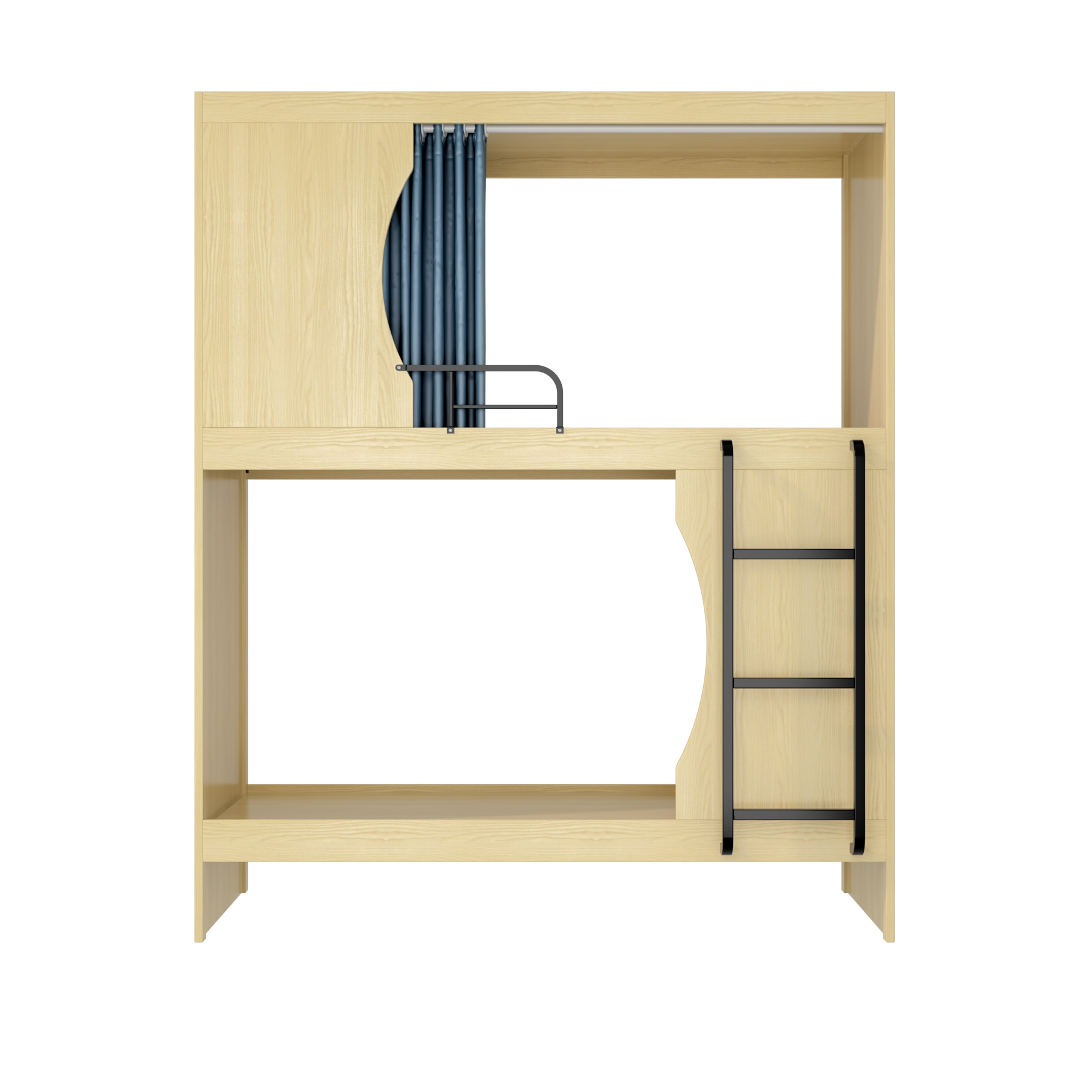 Wooden Bunk Bed with Privacy Curtain & Ladder | Space-Saving Twin Bed for Dorms