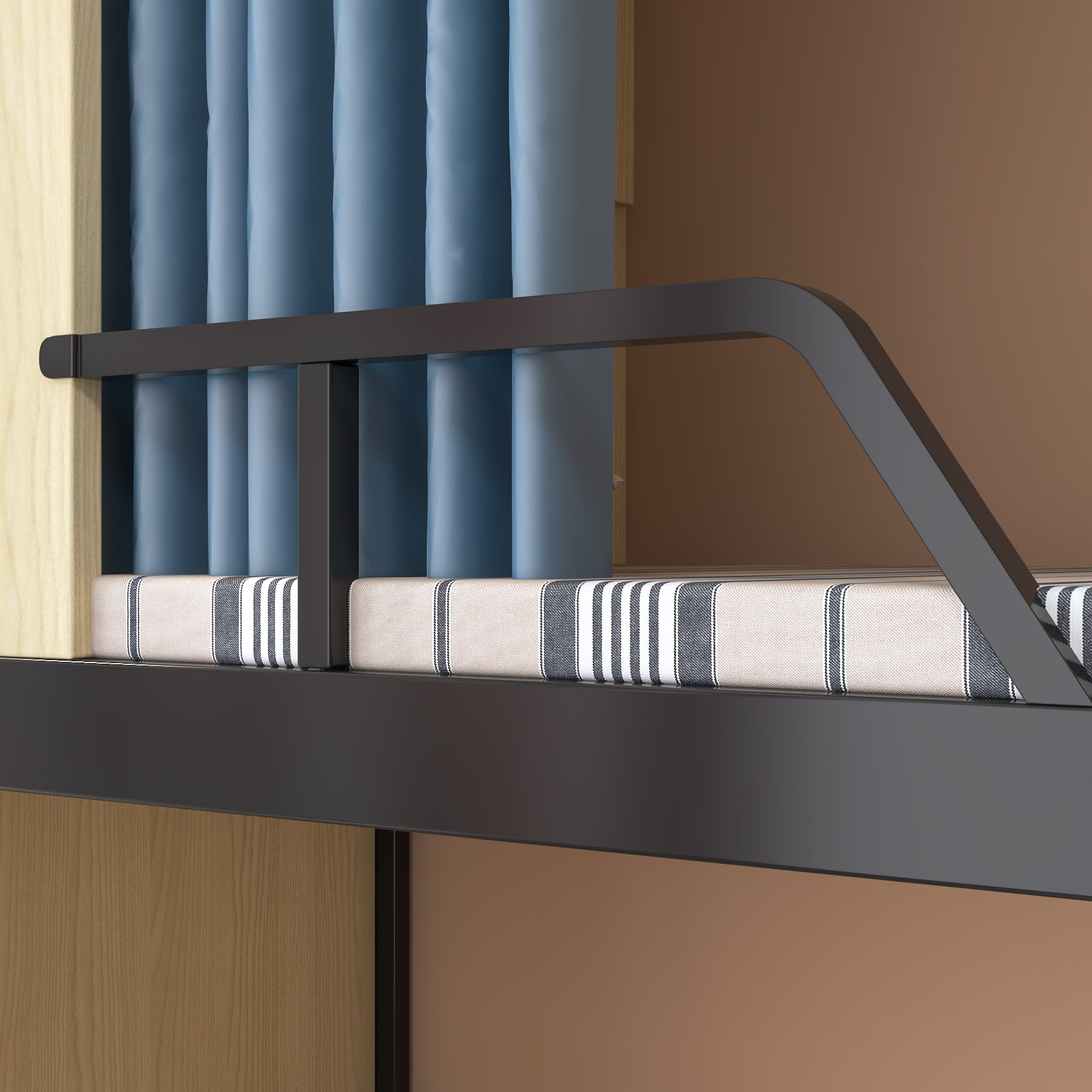 Wooden Bunk Bed with Storage Stairs & Drawers | Privacy Curtain Dorm Bed