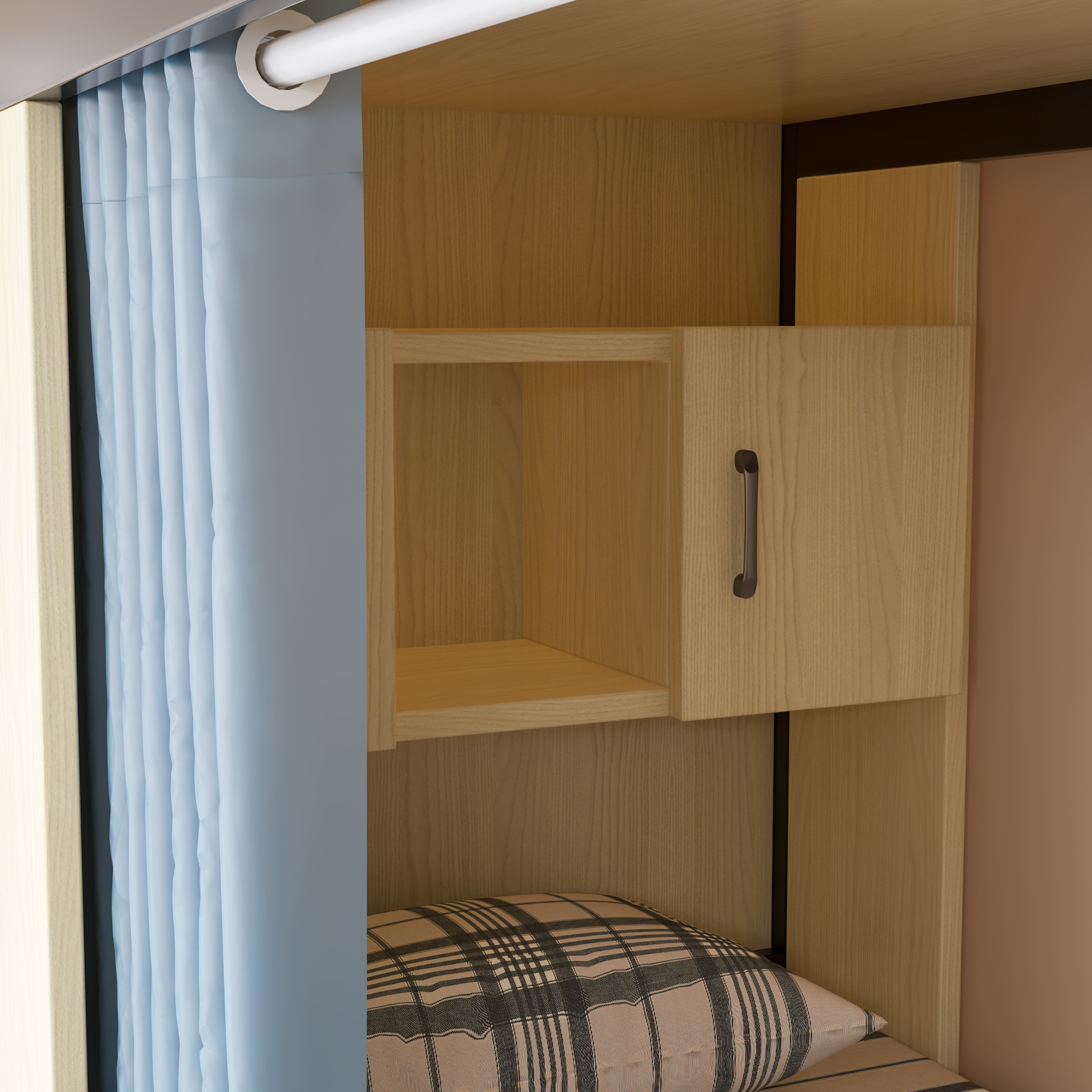 Wooden Bunk Bed with Storage Stairs & Drawers | Privacy Curtain Dorm Bed