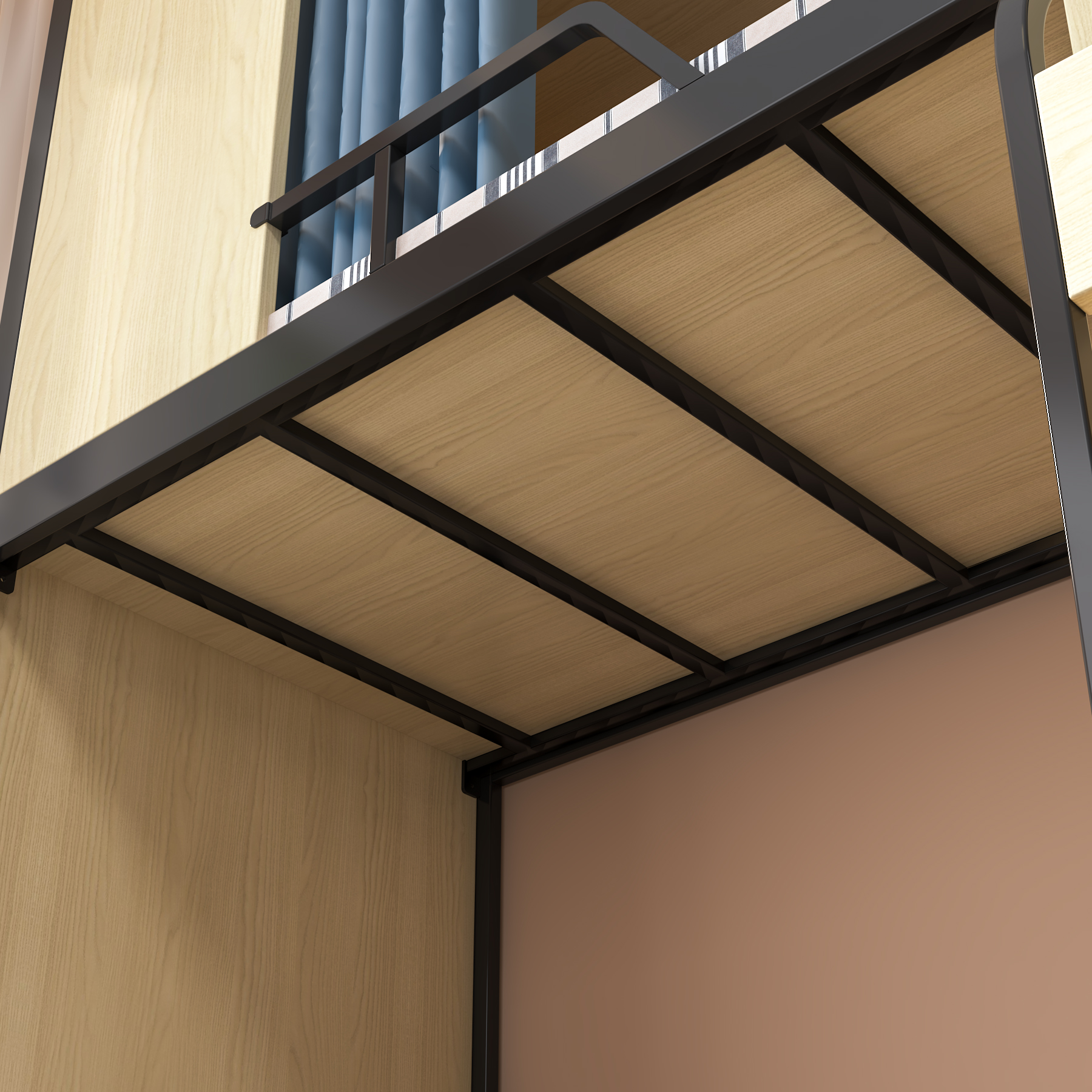 Wooden Bunk Bed with Storage Stairs & Drawers | Privacy Curtain Dorm Bed