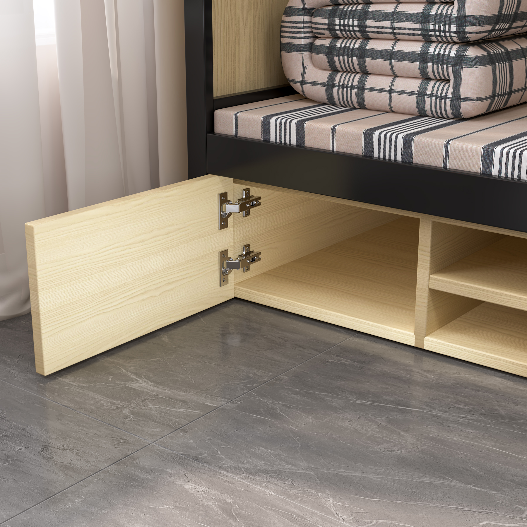 Wooden Bunk Bed with Storage Stairs & Drawers | Privacy Curtain Dorm Bed