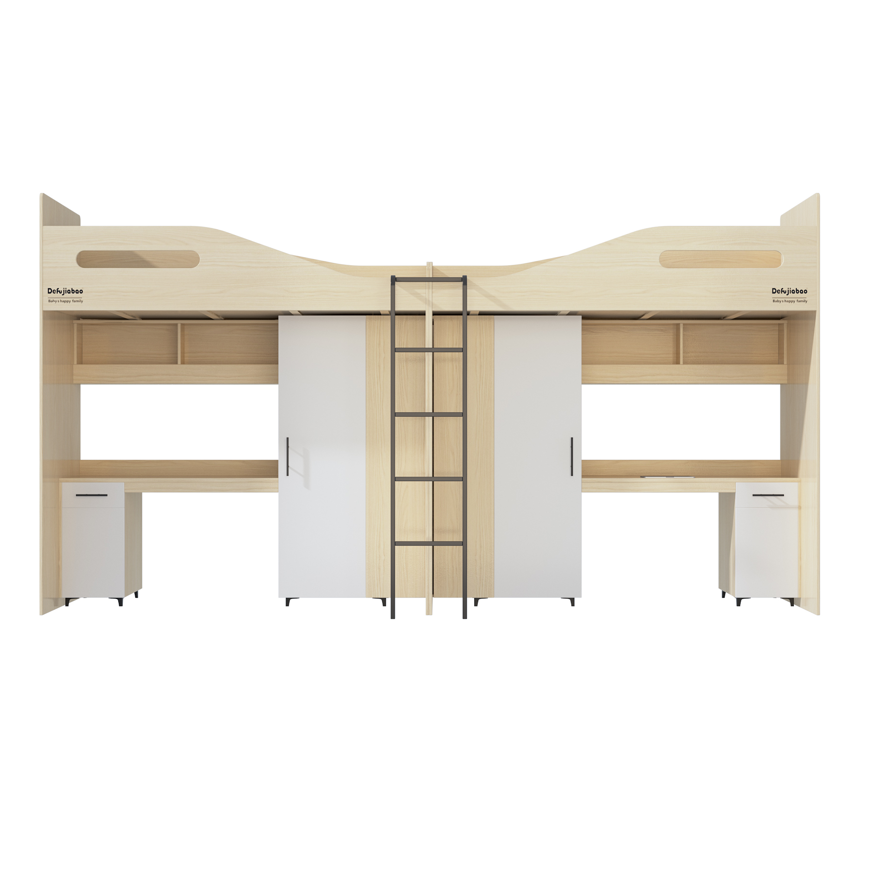 Double Loft Bed with Desks & Wardrobes | All-In-One Dorm Bed for Two Students