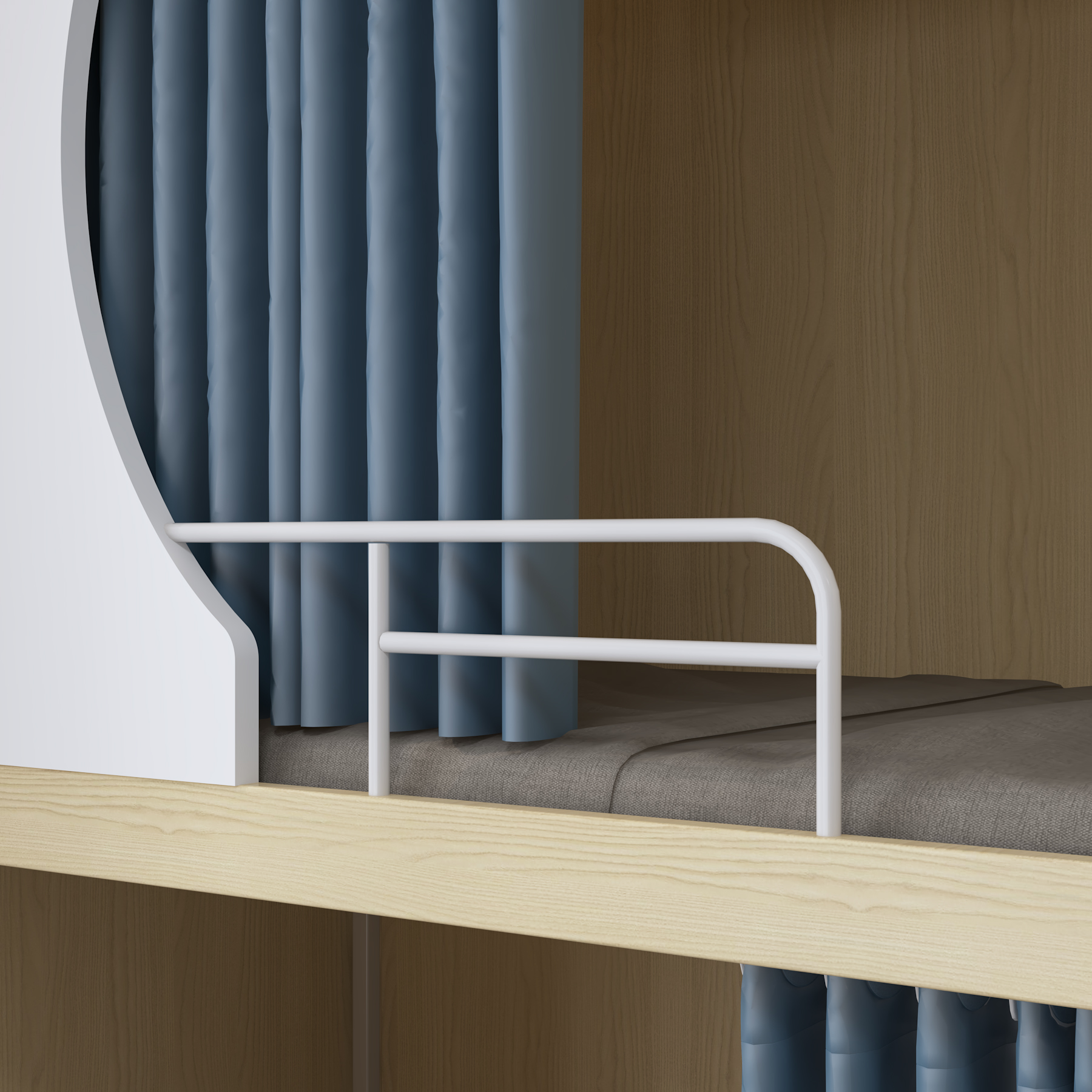 Quadruple Bunk Bed with Privacy Curtains | 4-Person Wooden Dorm Bed with Ladders