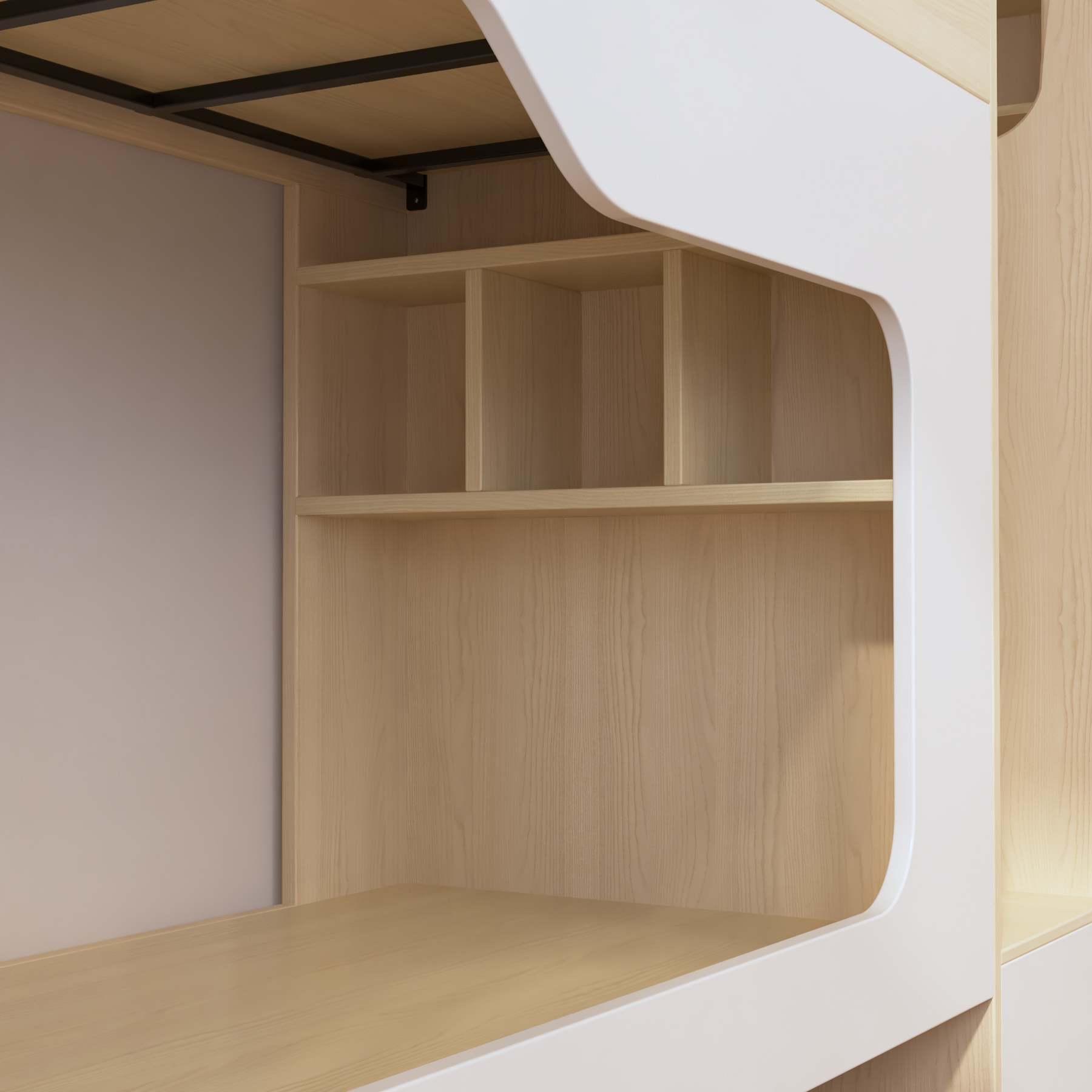 Quadruple Bunk Bed with Built-In Stairs & Shelves | 4-Person Wooden Dorm Bed