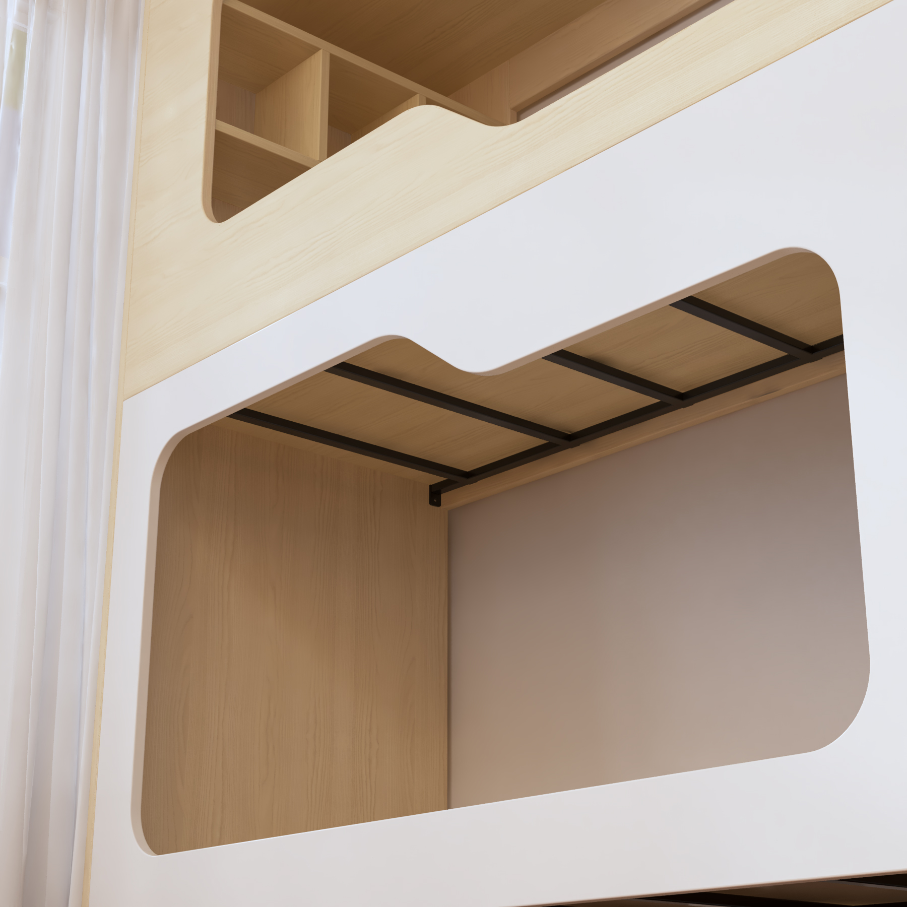 Quadruple Bunk Bed with Built-In Stairs & Shelves | 4-Person Wooden Dorm Bed