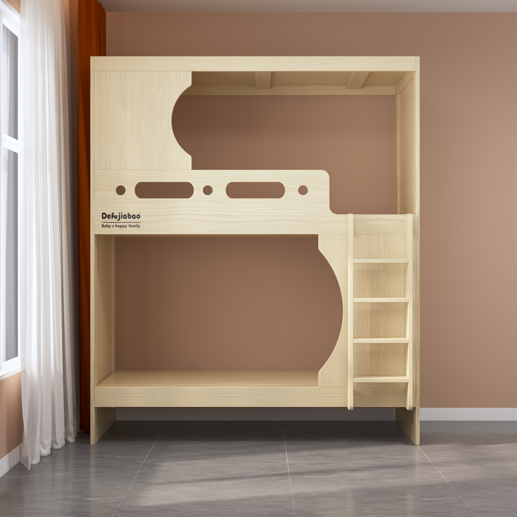 Quadruple Bunk Bed  with Dual Ladders | 4-Person Wooden Dorm Bed for Students