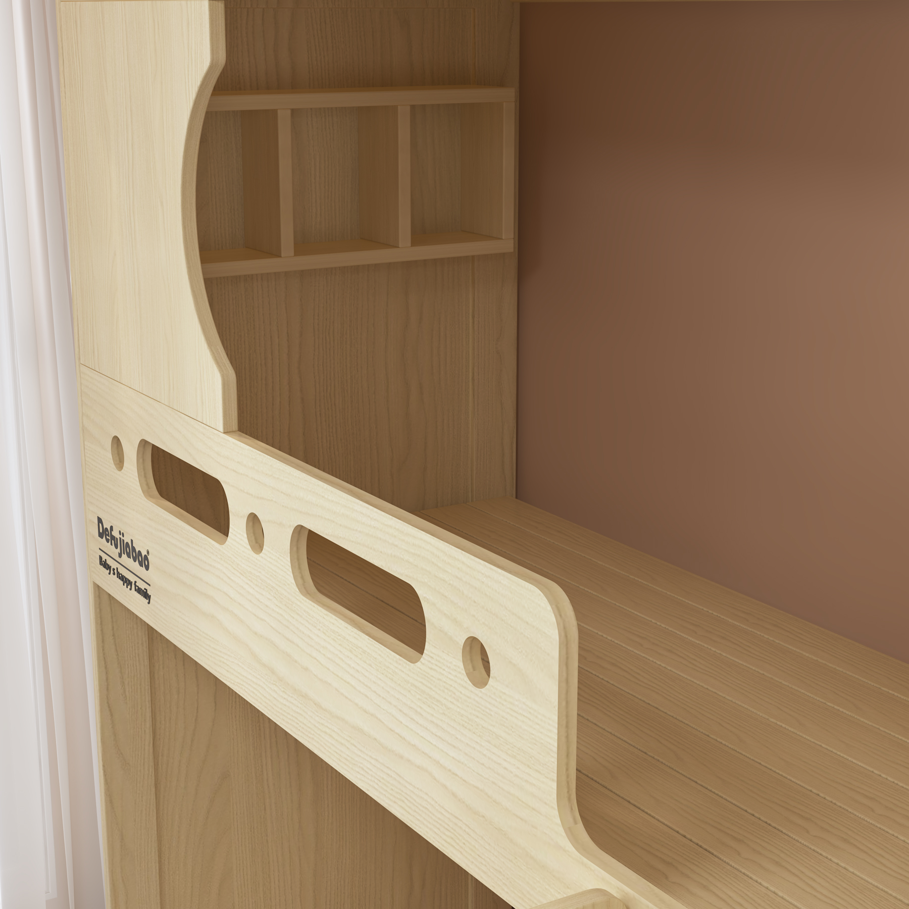 Quadruple Bunk Bed  with Dual Ladders | 4-Person Wooden Dorm Bed for Students