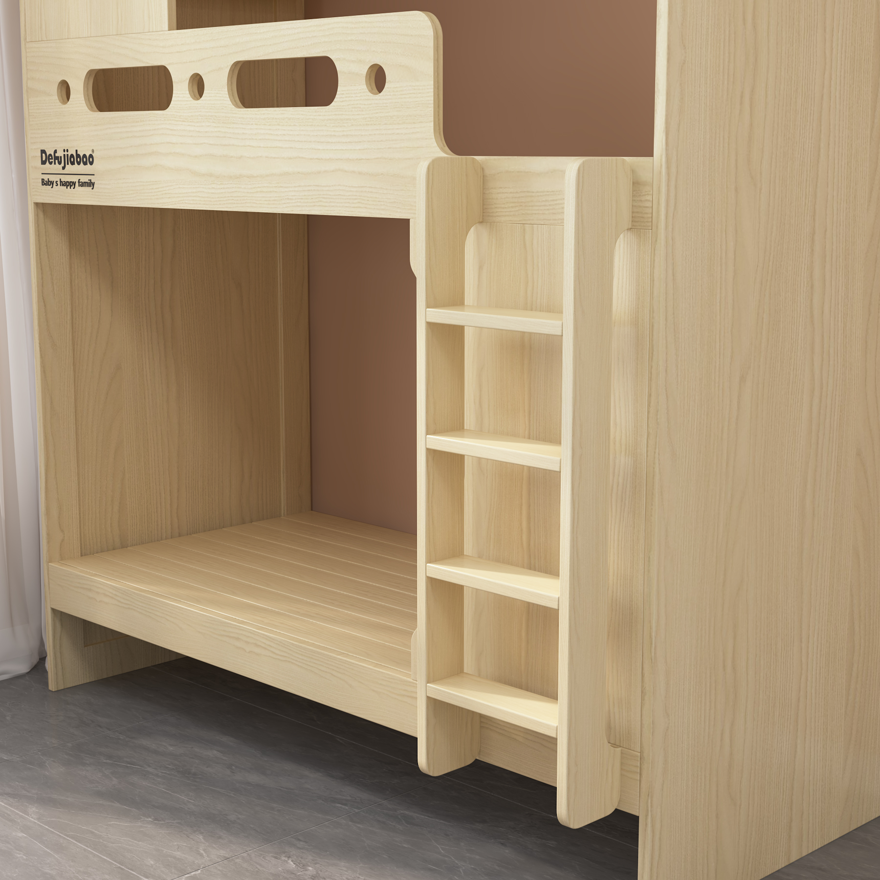 Quadruple Bunk Bed  with Dual Ladders | 4-Person Wooden Dorm Bed for Students