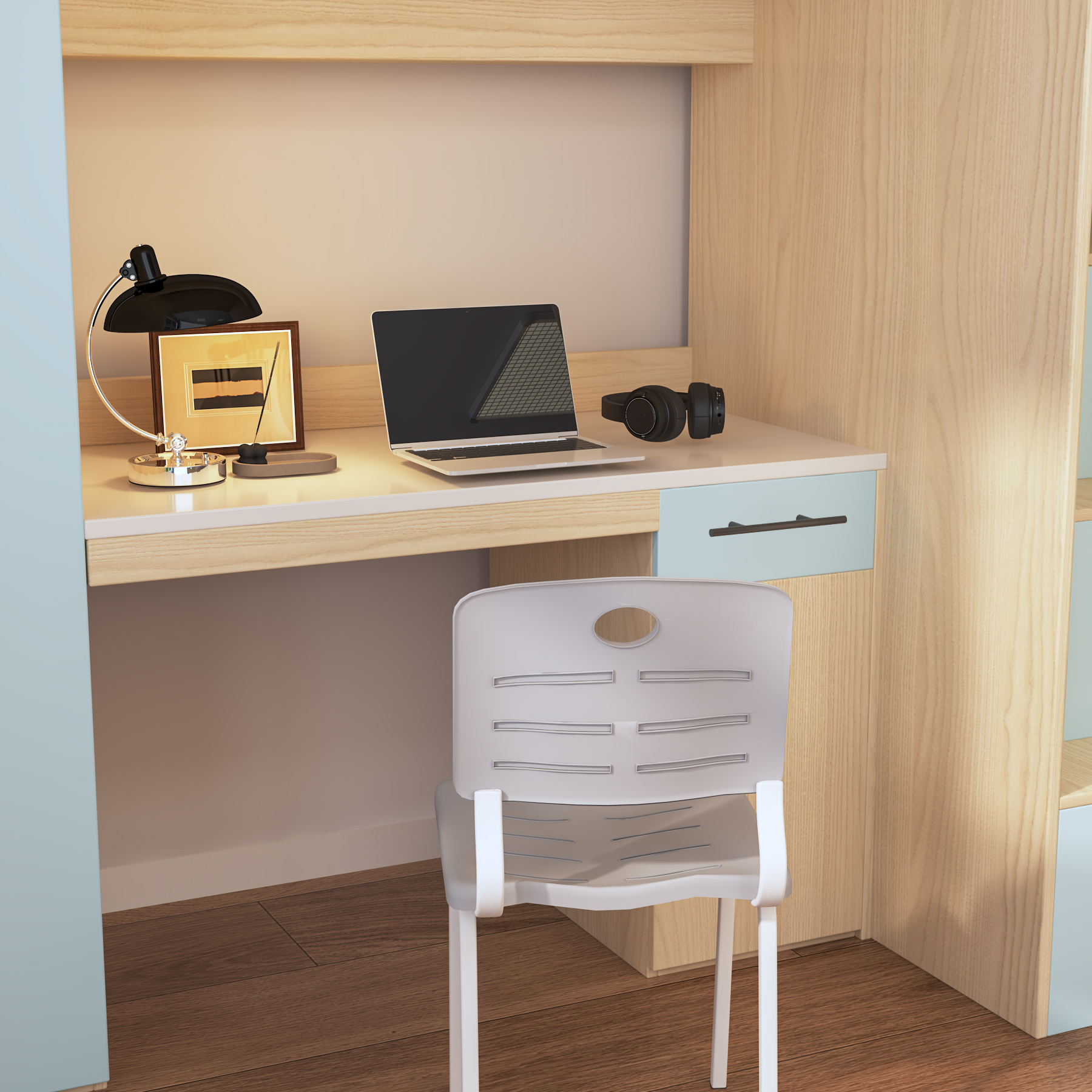 Twin Loft Bed with Desks & Wardrobes | 2-Person All-In-One Student Bed Unit