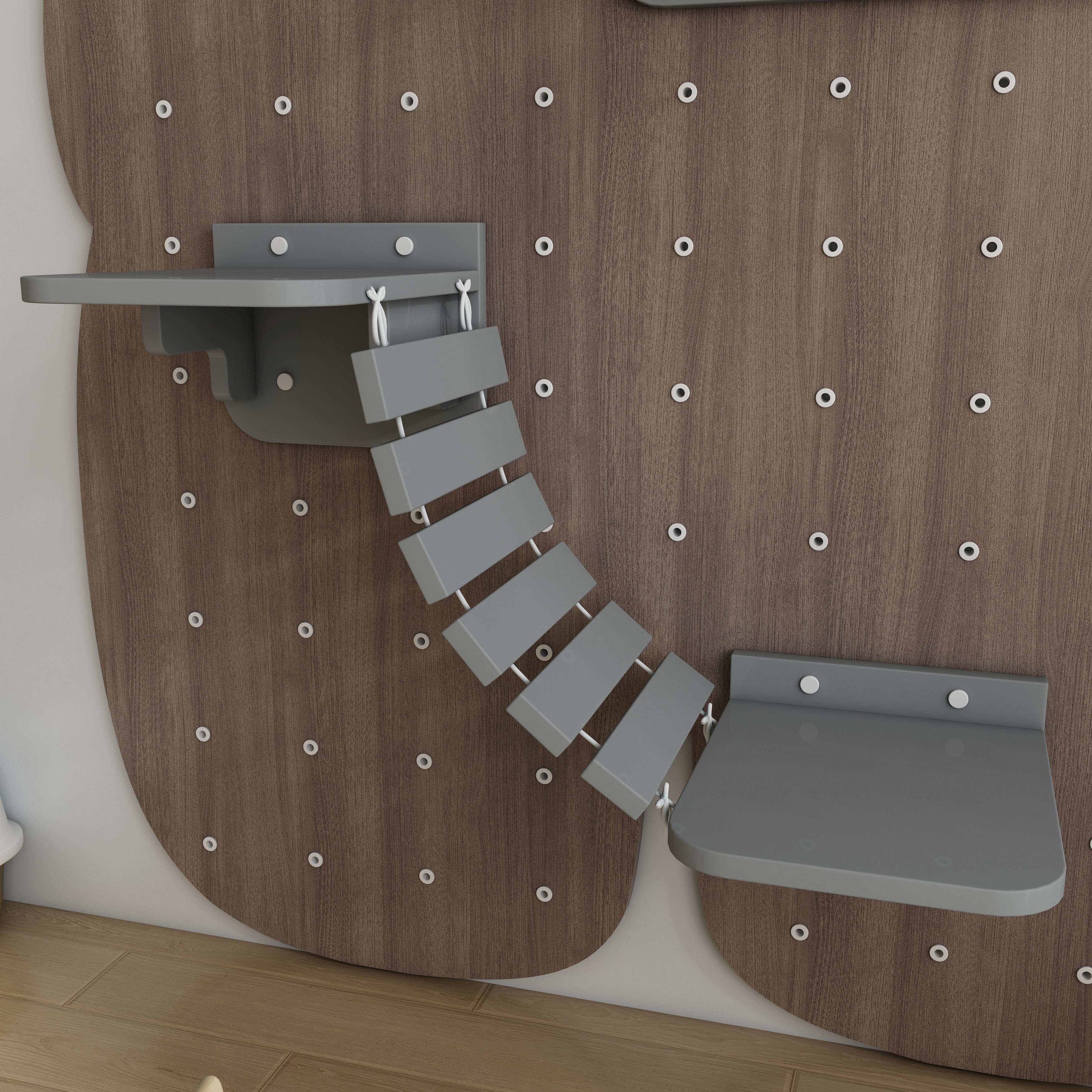 Bear-Shaped Modular Cat Wall Shelf | Customizable Cat Climbing Wall with Bridge