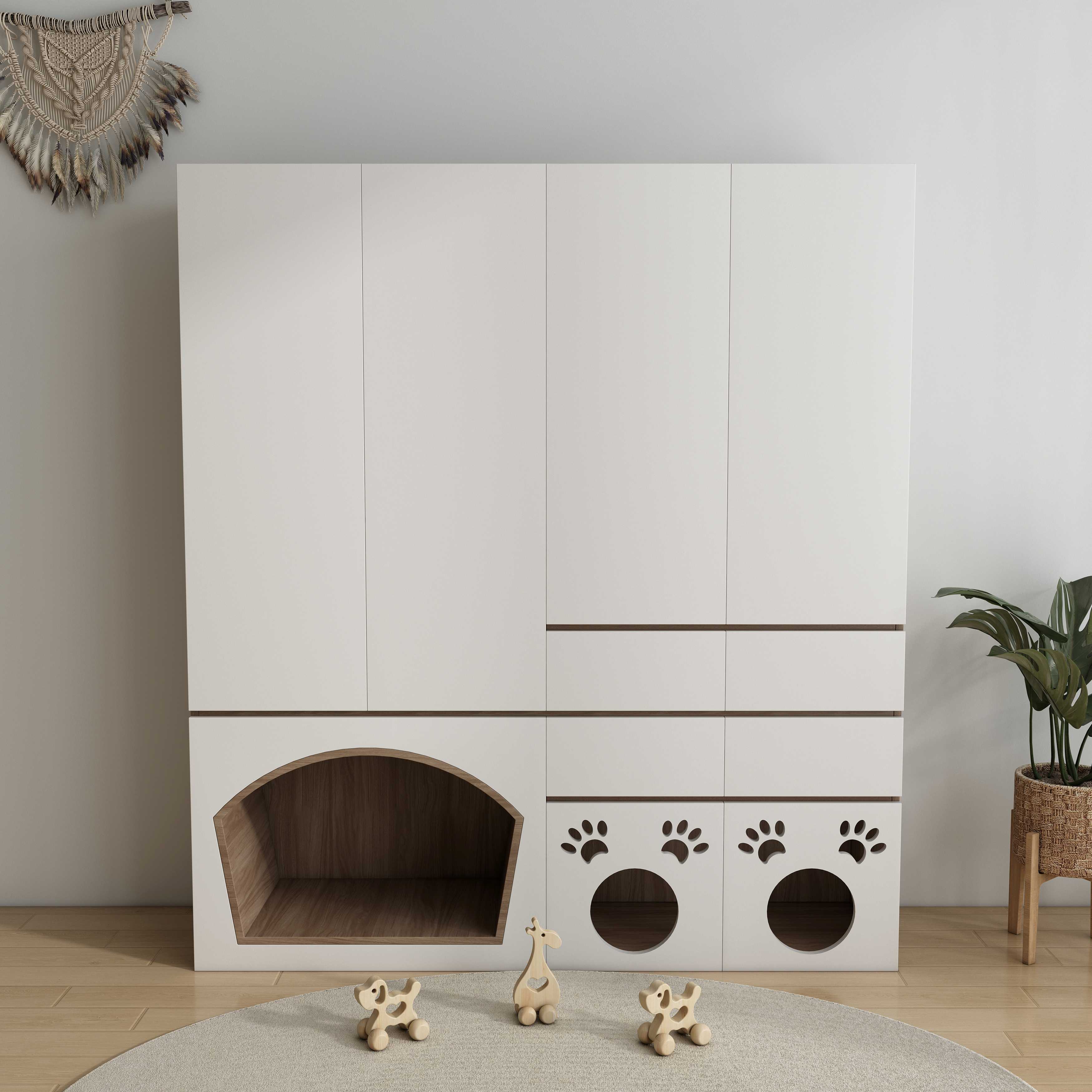 Cat Litter Box Enclosure Cabinet | Hidden Cat House with Paw Print Cutouts