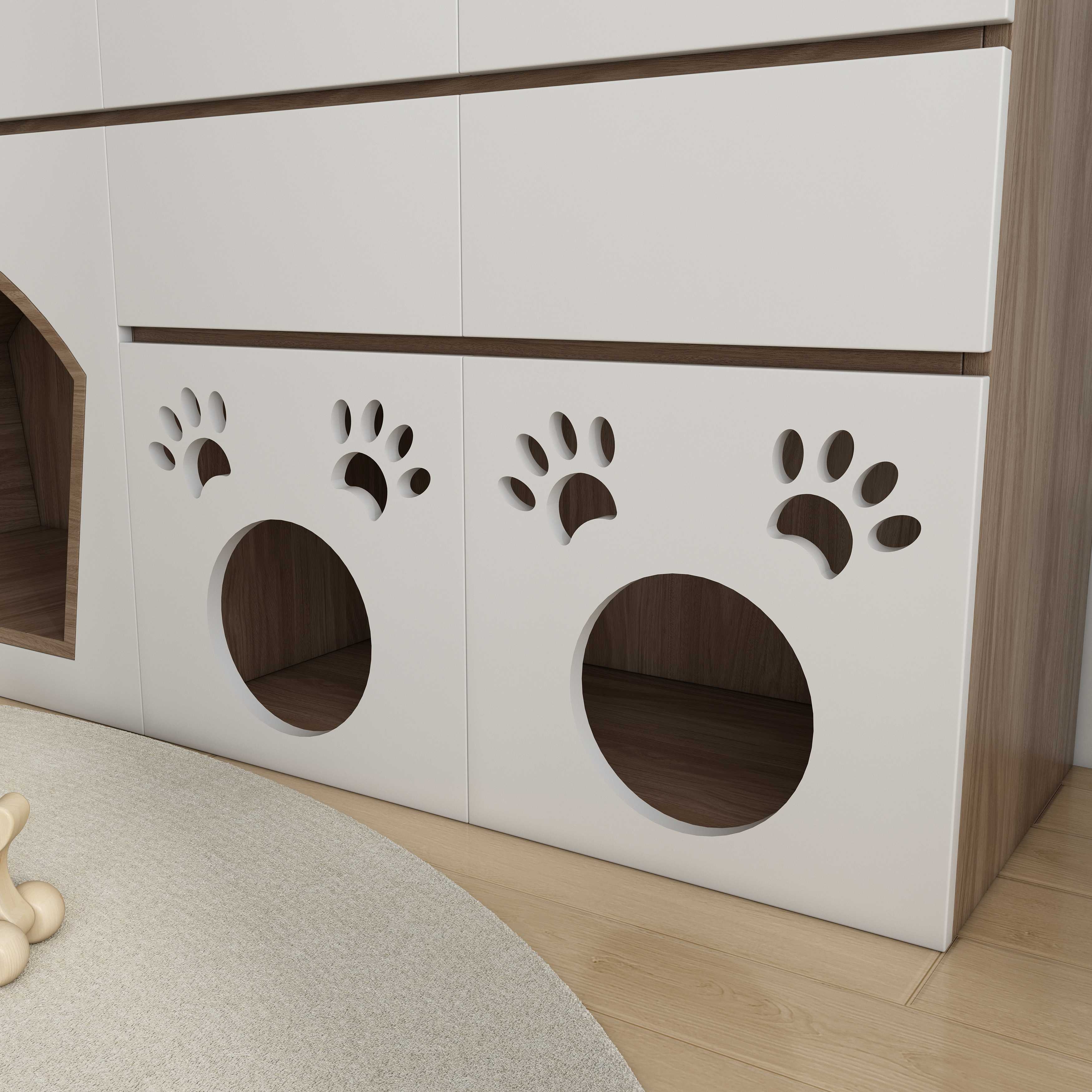 Cat Litter Box Enclosure Cabinet | Hidden Cat House with Paw Print Cutouts