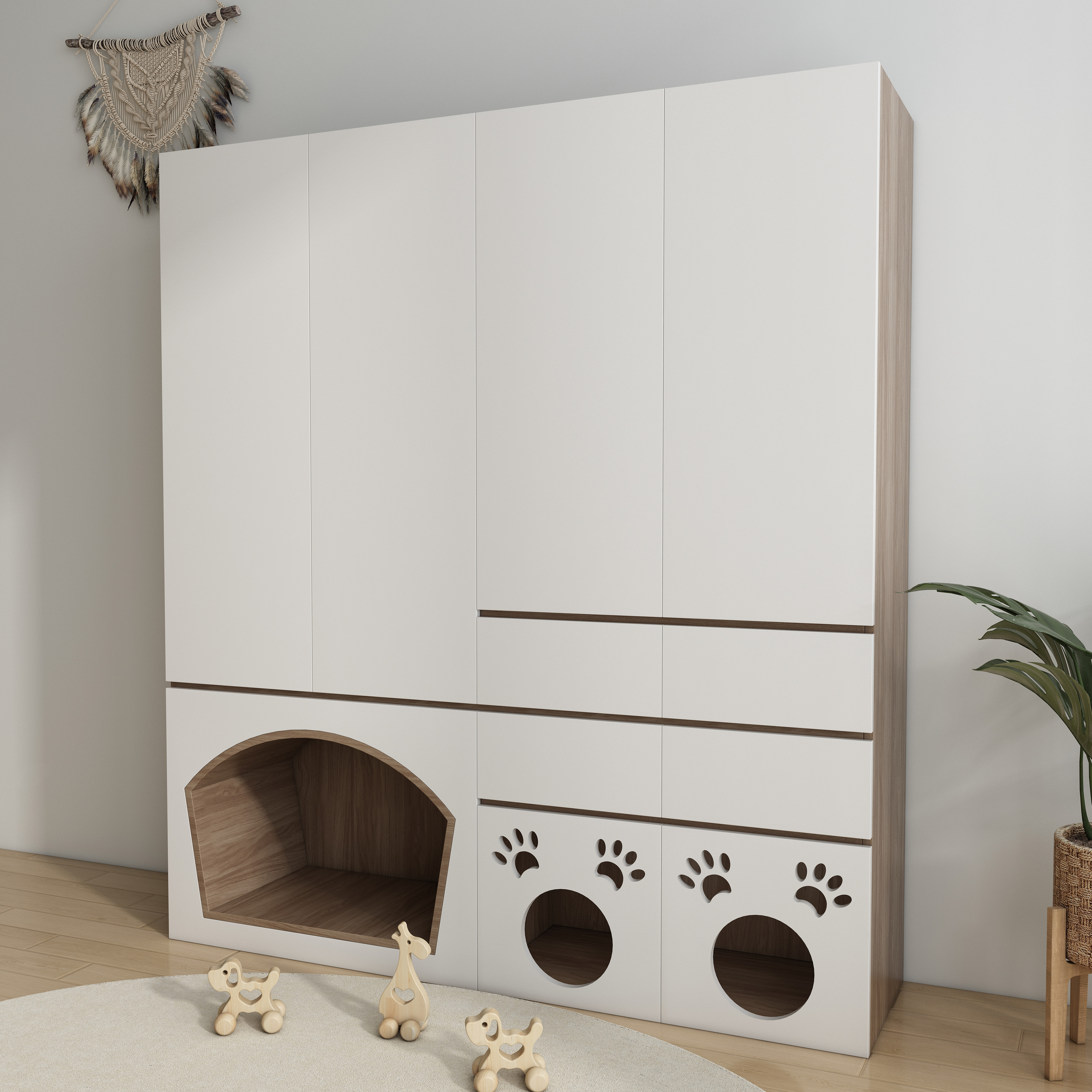Cat Litter Box Enclosure Cabinet | Hidden Cat House with Paw Print Cutouts