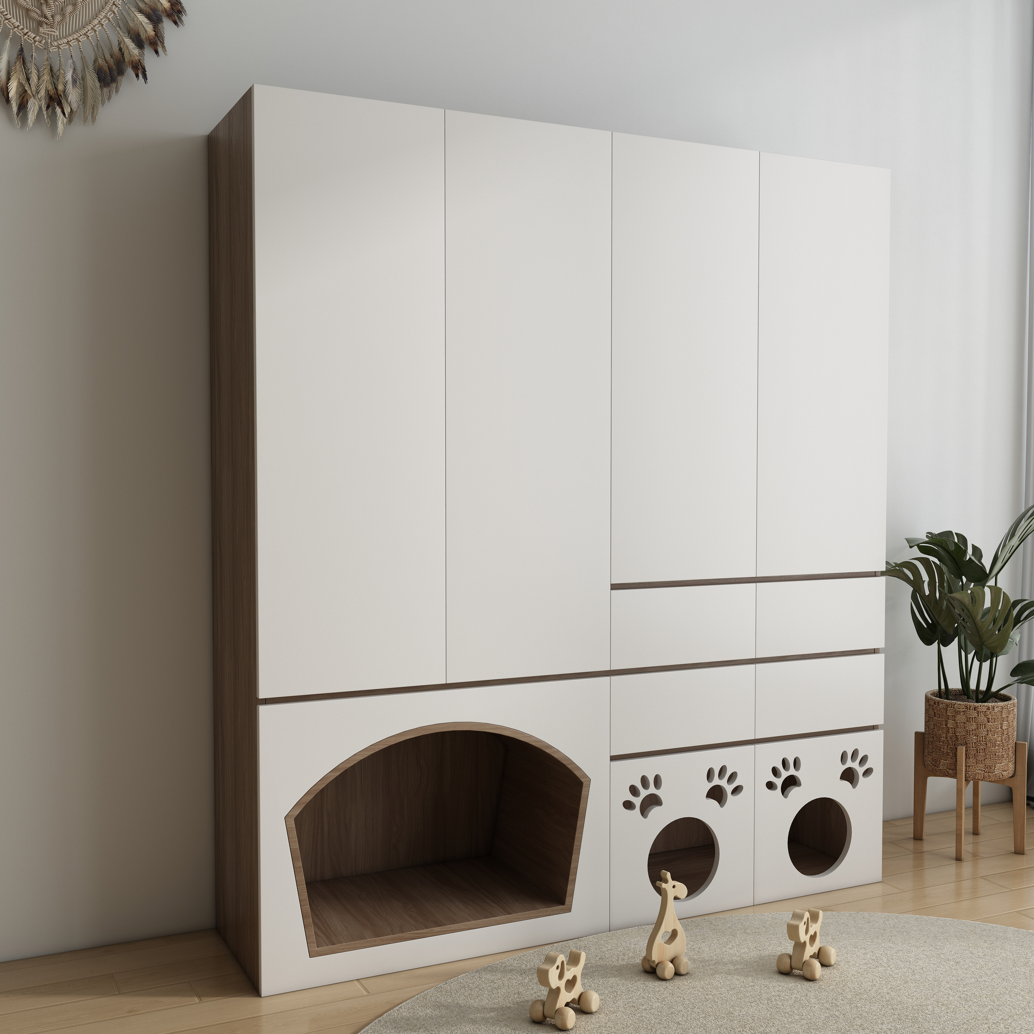 Cat Litter Box Enclosure Cabinet | Hidden Cat House with Paw Print Cutouts