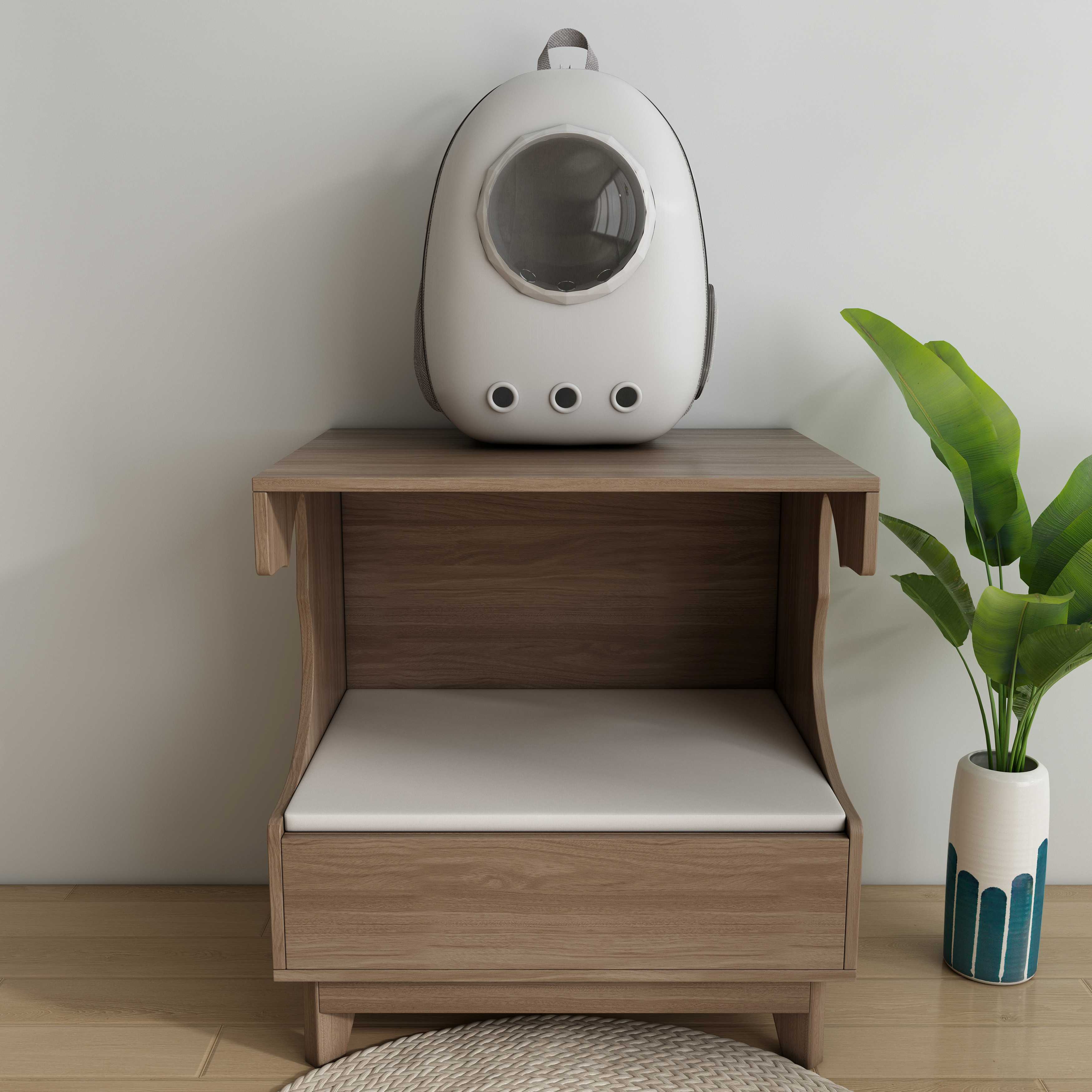 Wooden Cat Bed with Drawer & Cushion - Multi-Use Cat Nightstand