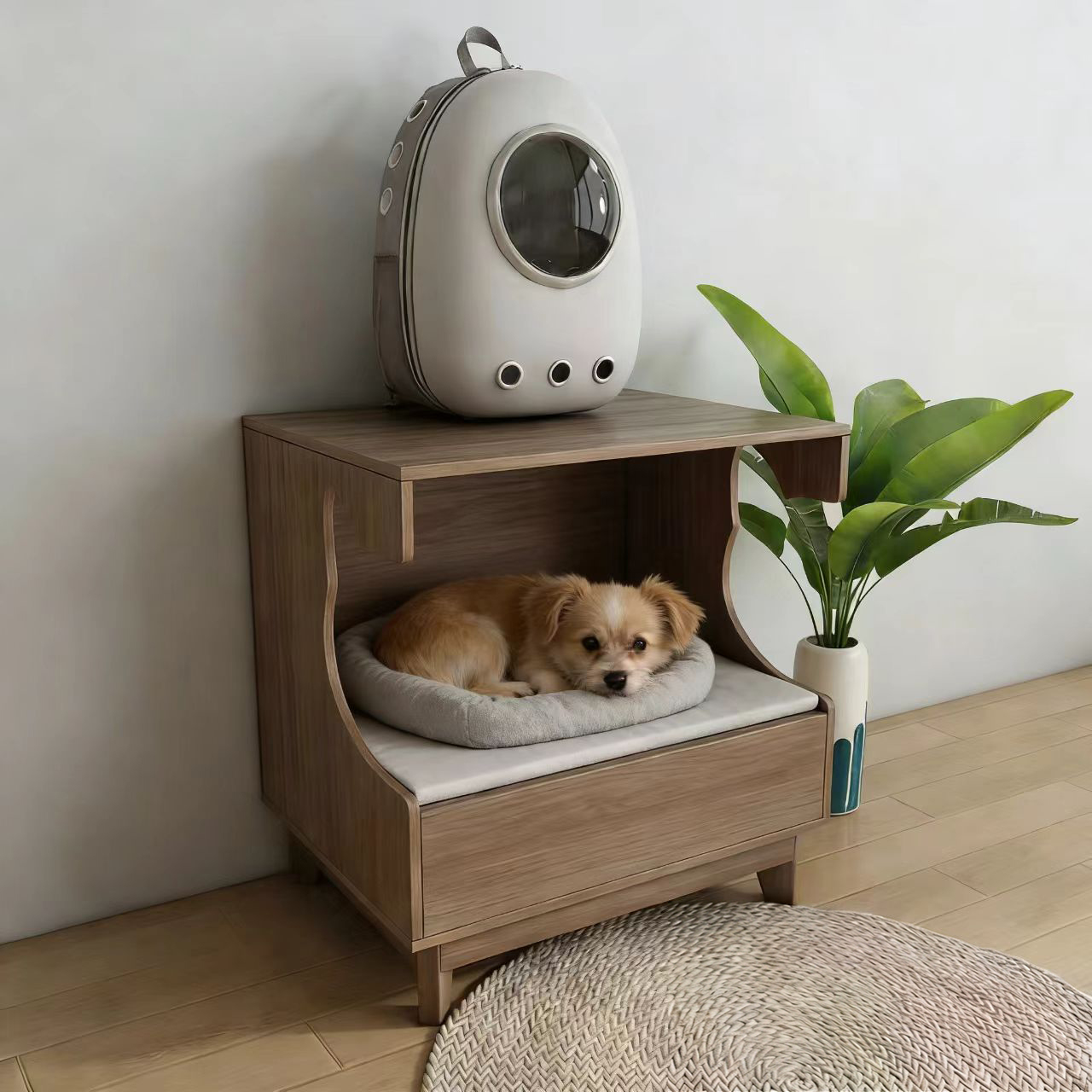 Wooden Cat Bed with Drawer & Cushion - Multi-Use Cat Nightstand