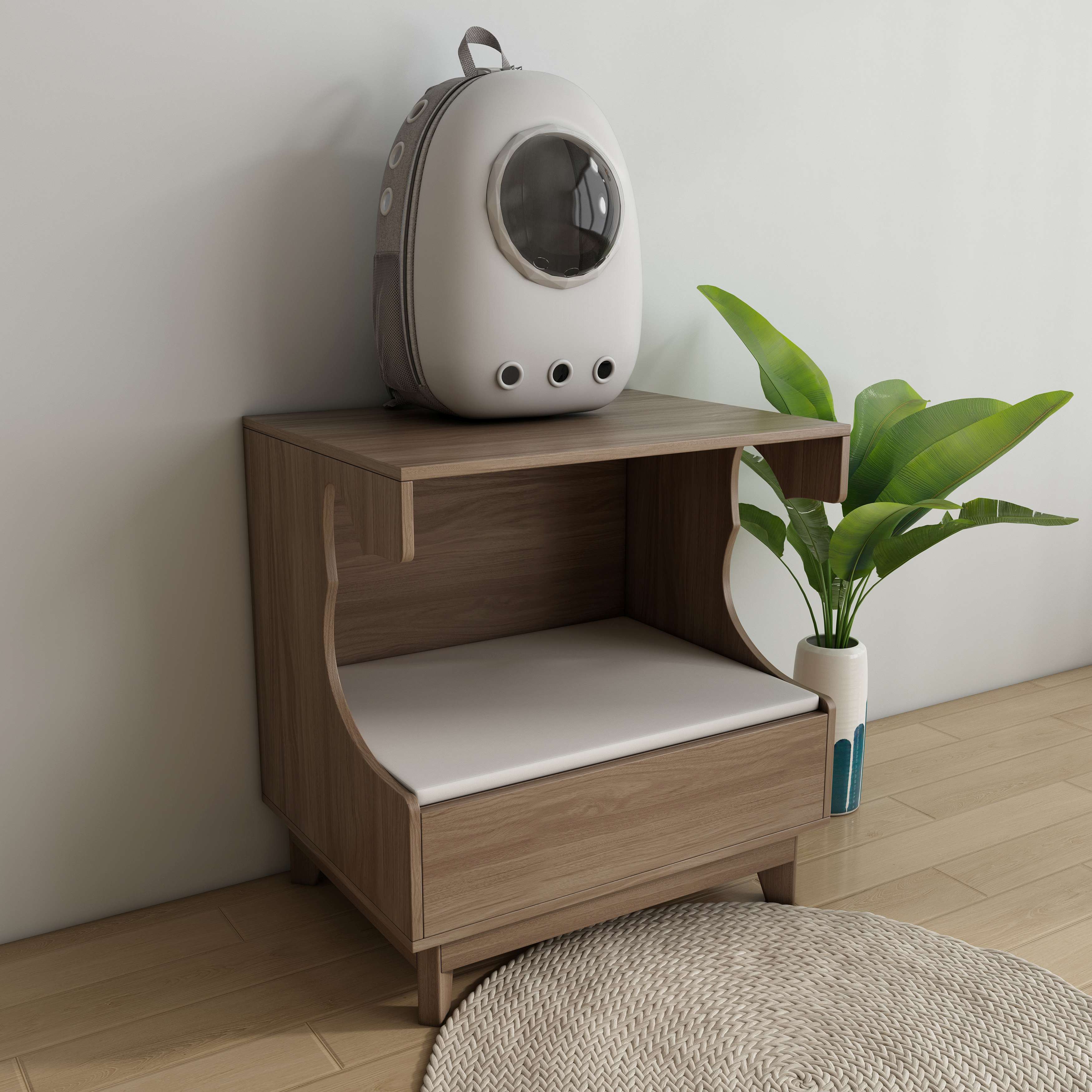 Wooden Cat Bed with Drawer & Cushion - Multi-Use Cat Nightstand