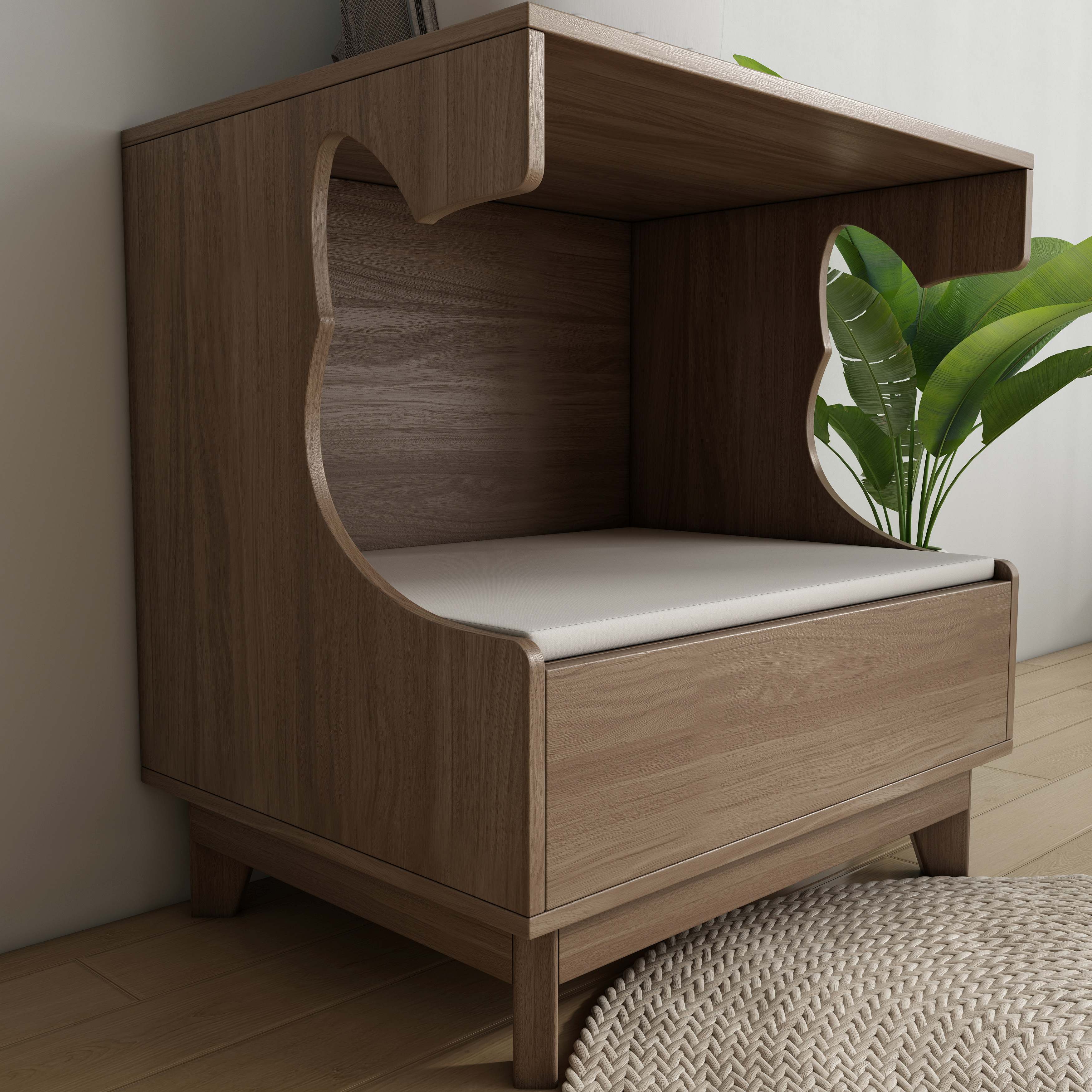 Wooden Cat Bed with Drawer & Cushion - Multi-Use Cat Nightstand