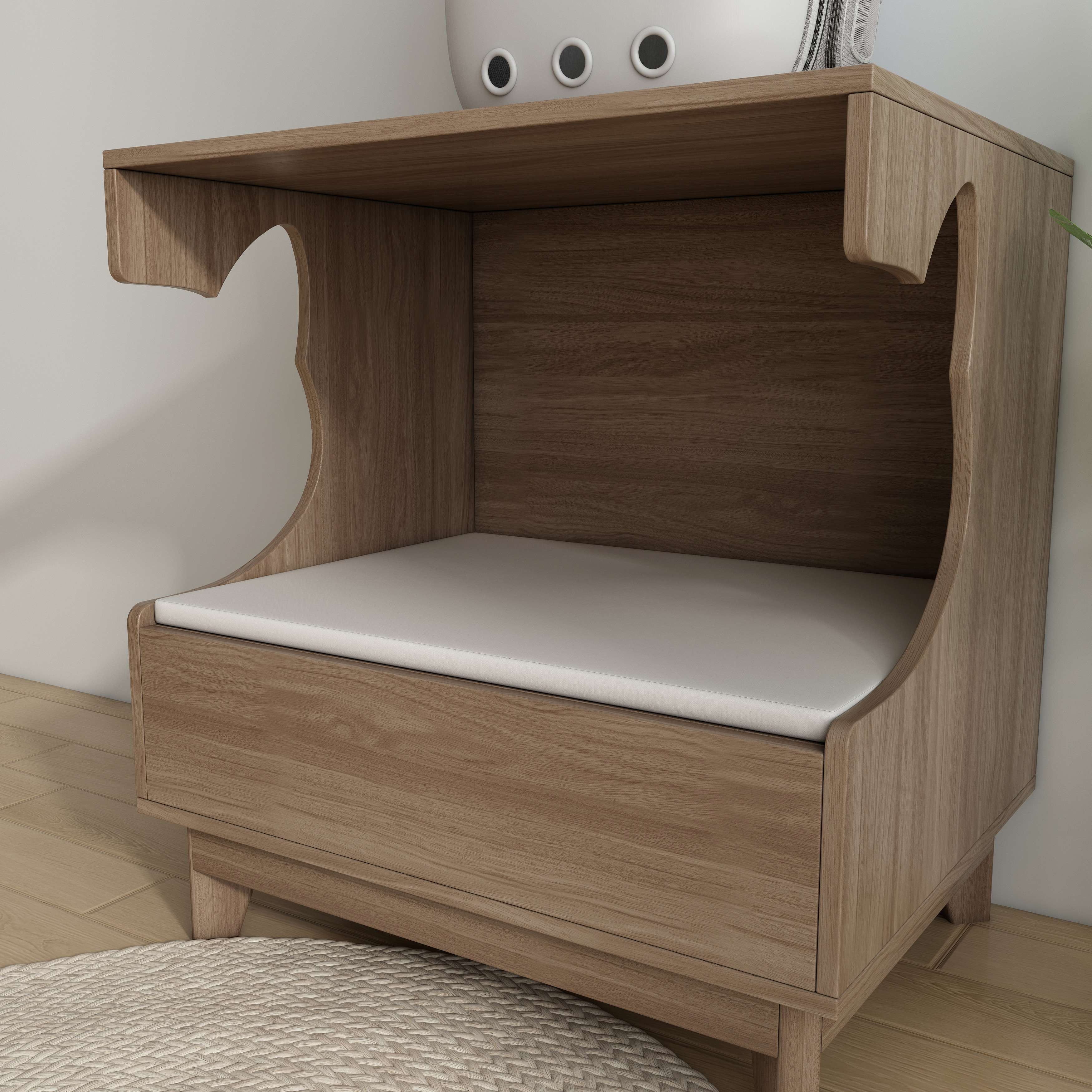 Wooden Cat Bed with Drawer & Cushion - Multi-Use Cat Nightstand