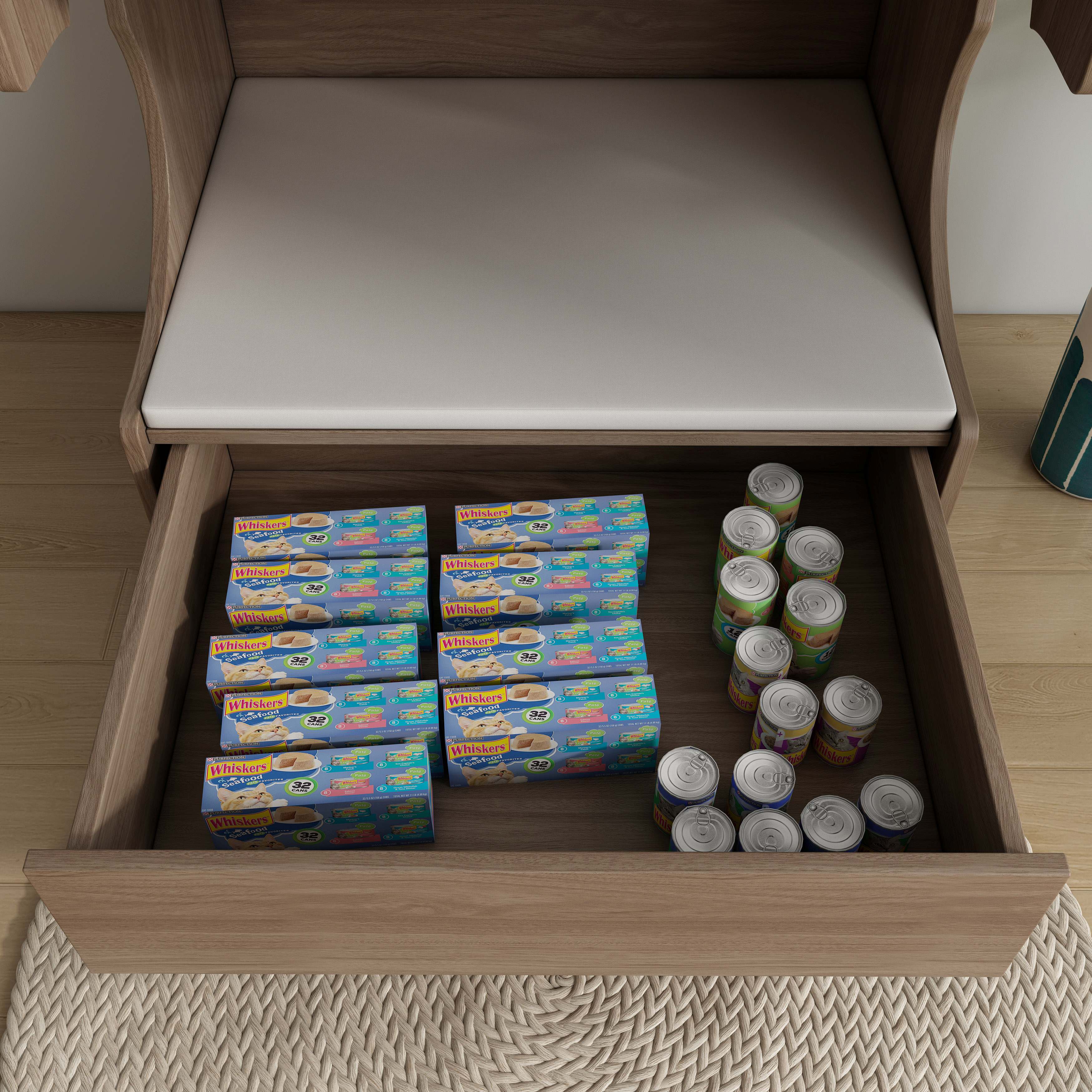 Wooden Cat Bed with Drawer & Cushion - Multi-Use Cat Nightstand