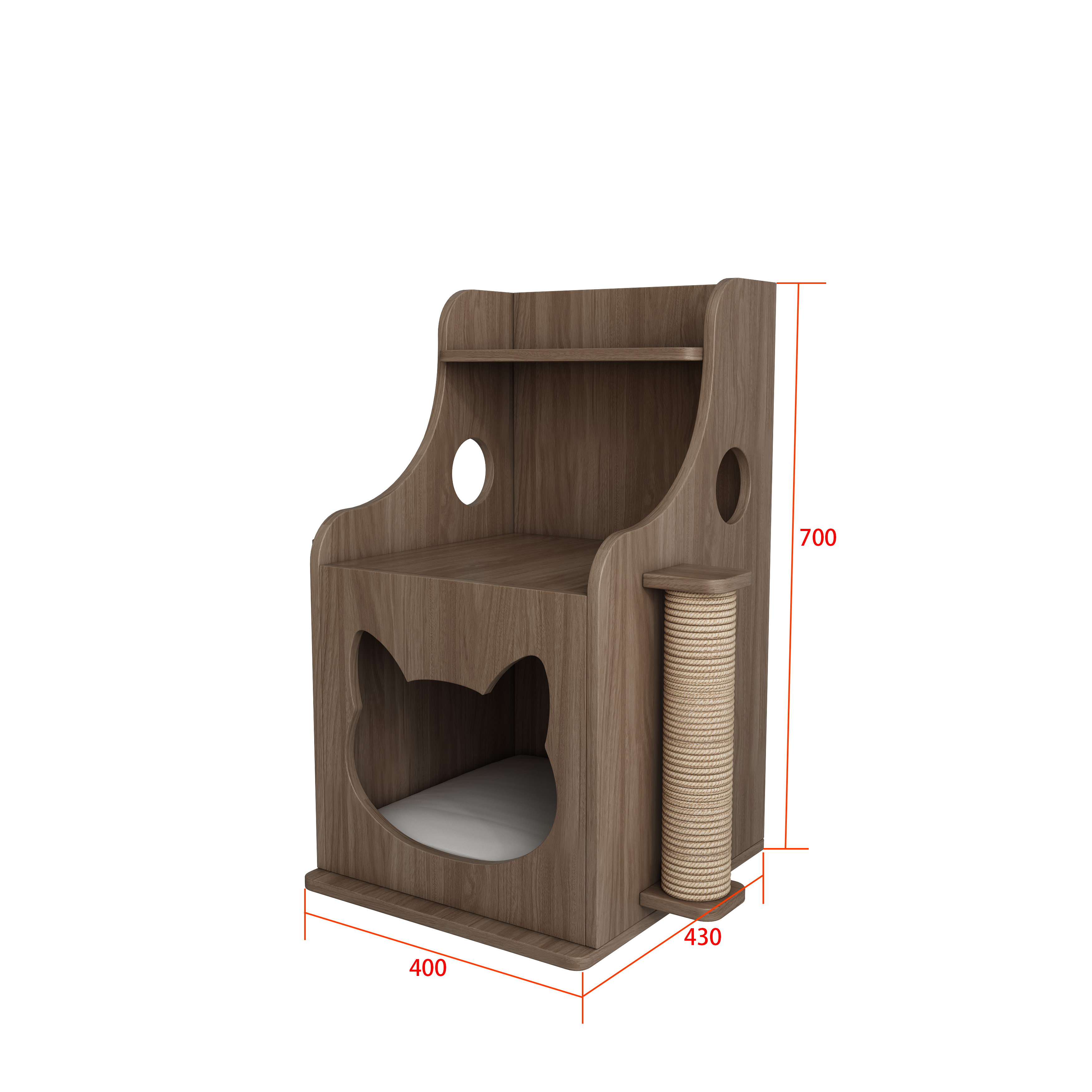 Wooden Cat House Side Table with Sisal Scratching Posts & Storage Shelf