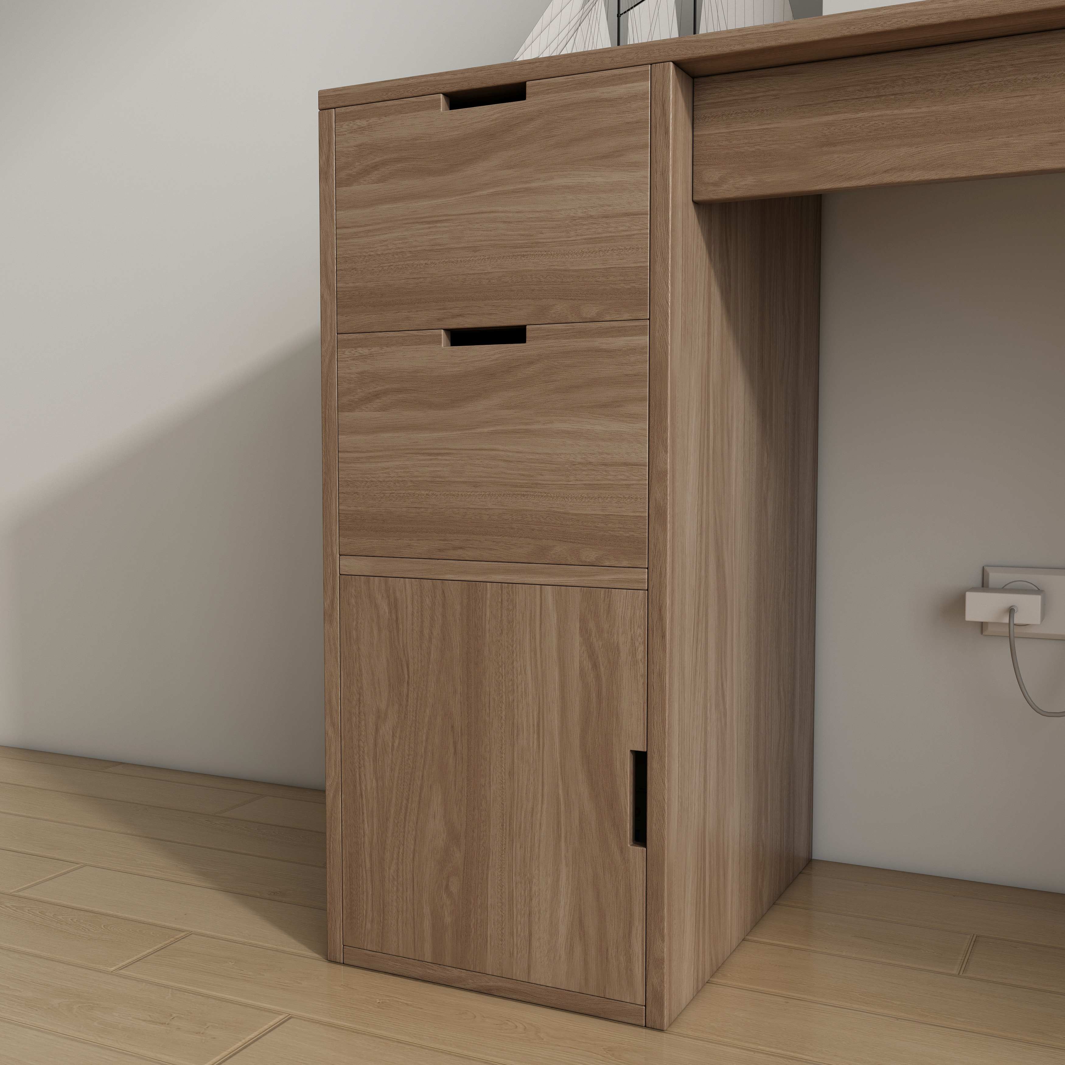 Wooden Desk with Built-In Cat House, Drawers & Open Shelf for Work & Pets