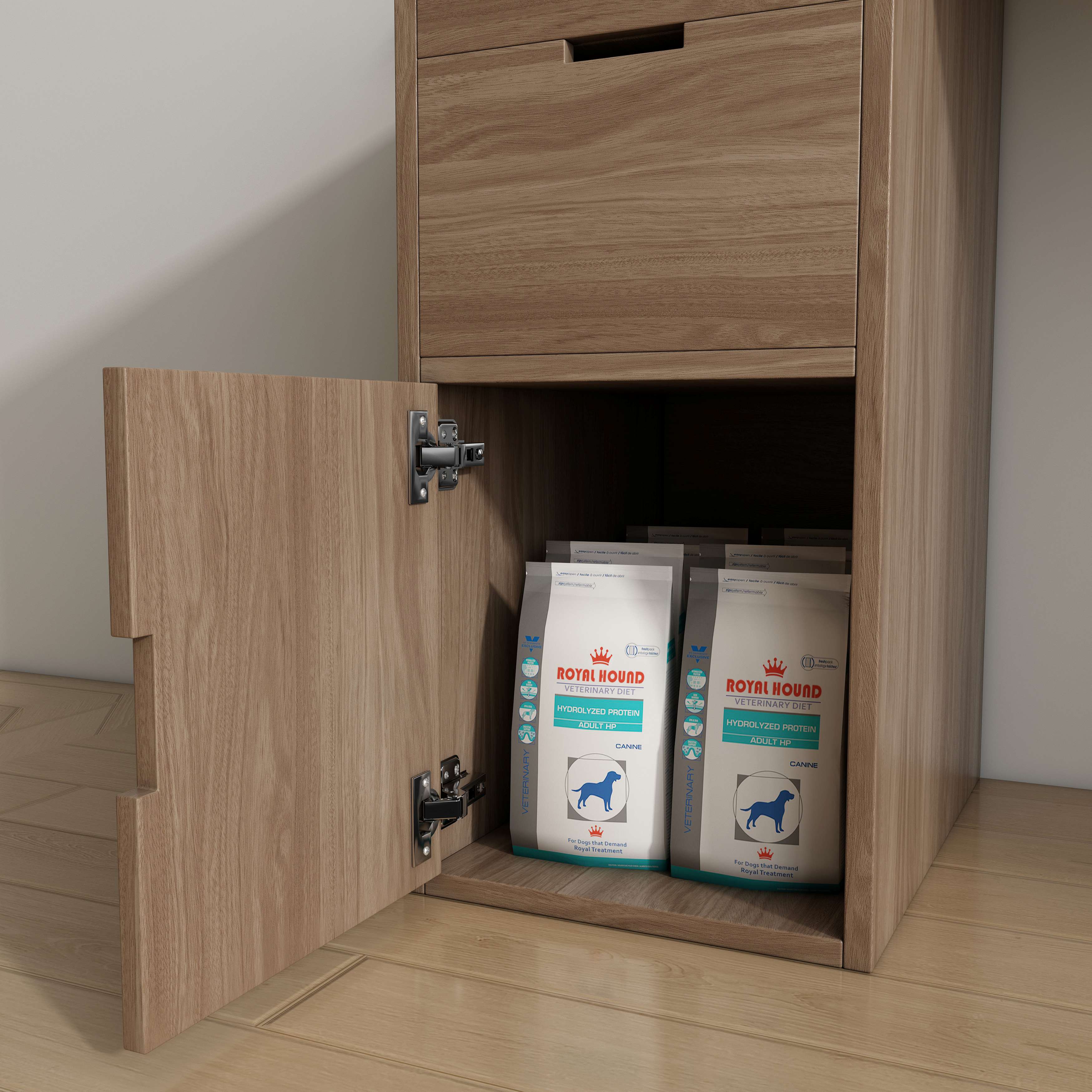 Wooden Desk with Built-In Cat House, Drawers & Open Shelf for Work & Pets