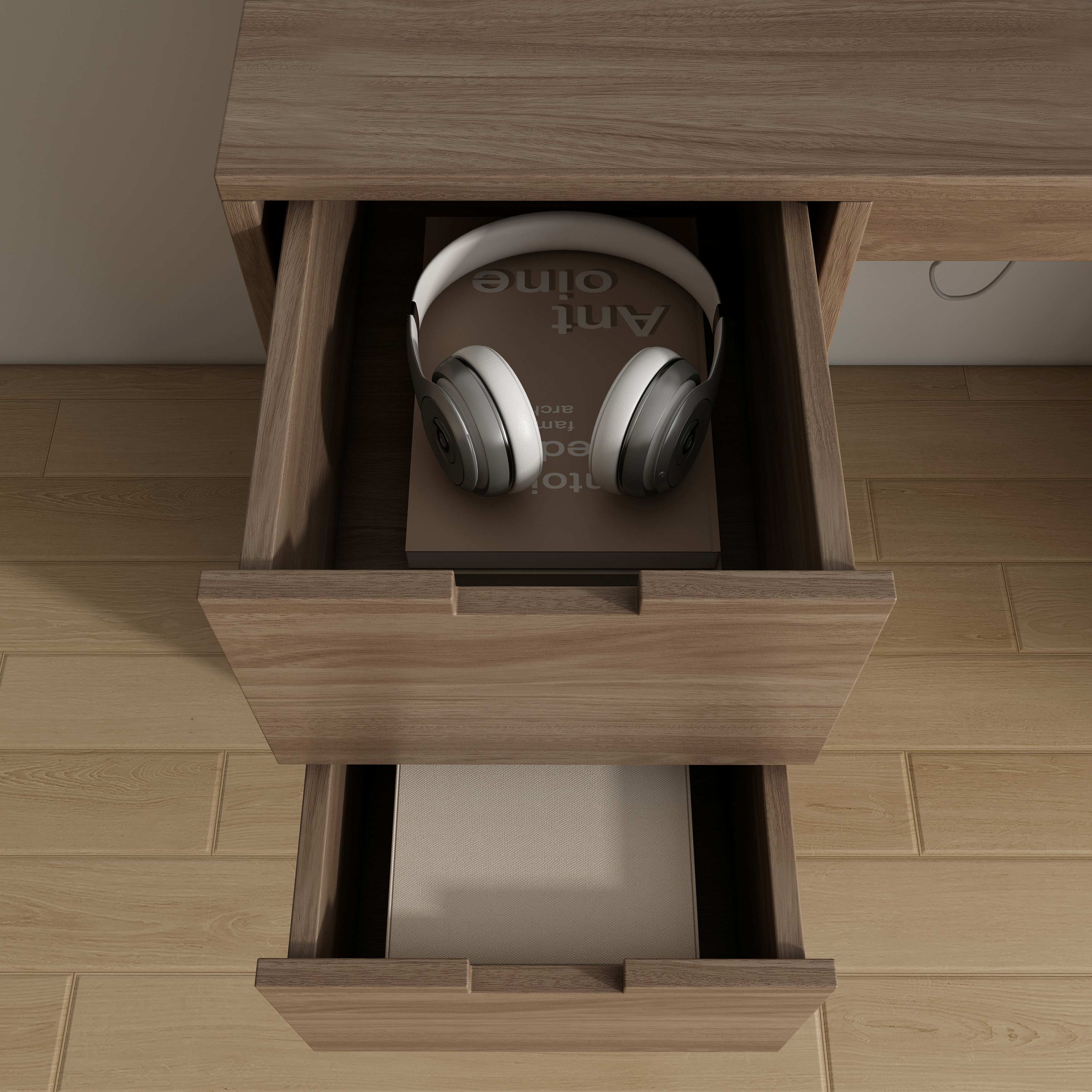 Wooden Desk with Built-In Cat House, Drawers & Open Shelf for Work & Pets