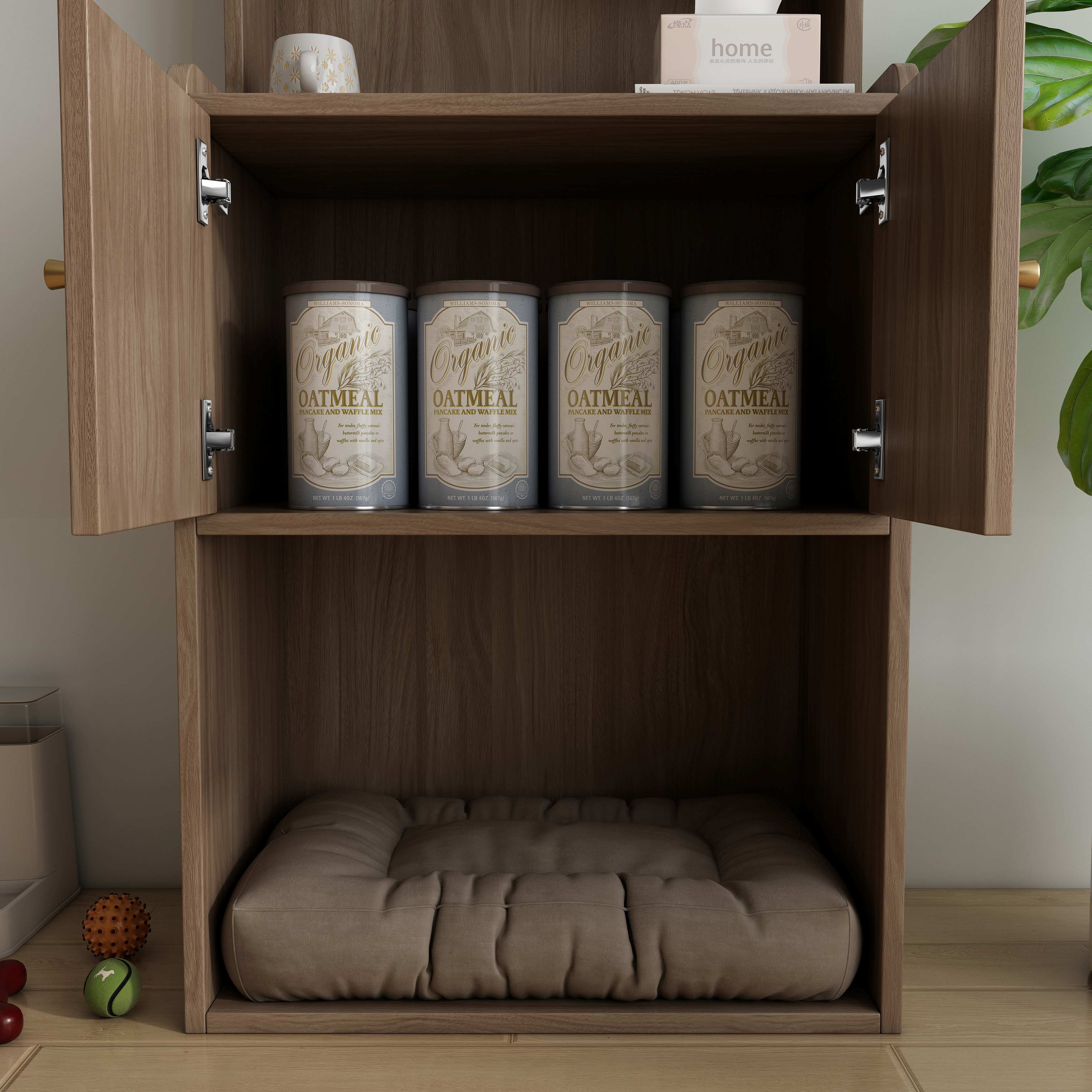 Tall Wooden Cat Shelving Unit with Built‑in Cat Bed & Storage Cabinets