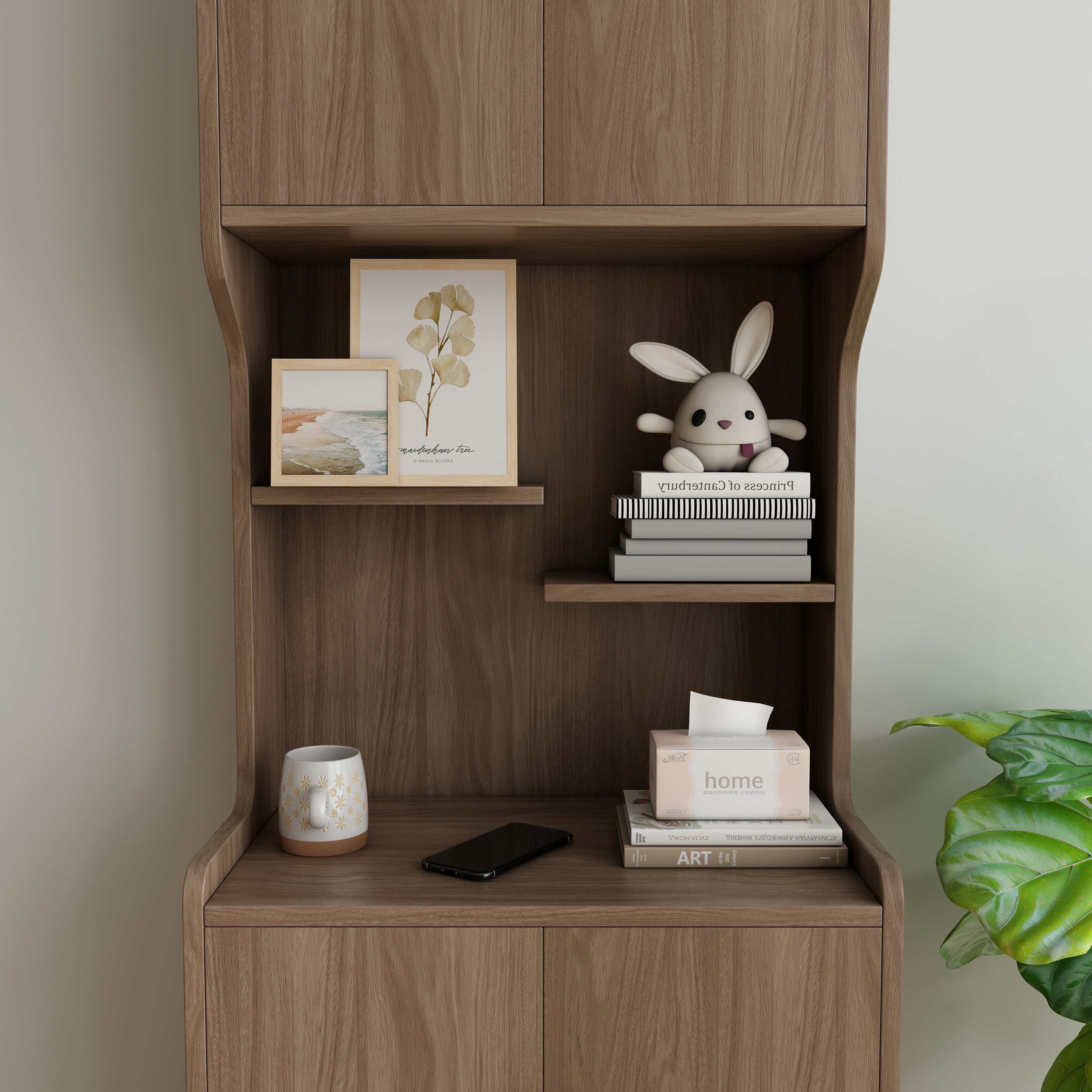 Tall Wooden Cat Shelving Unit with Built‑in Cat Bed & Storage Cabinets