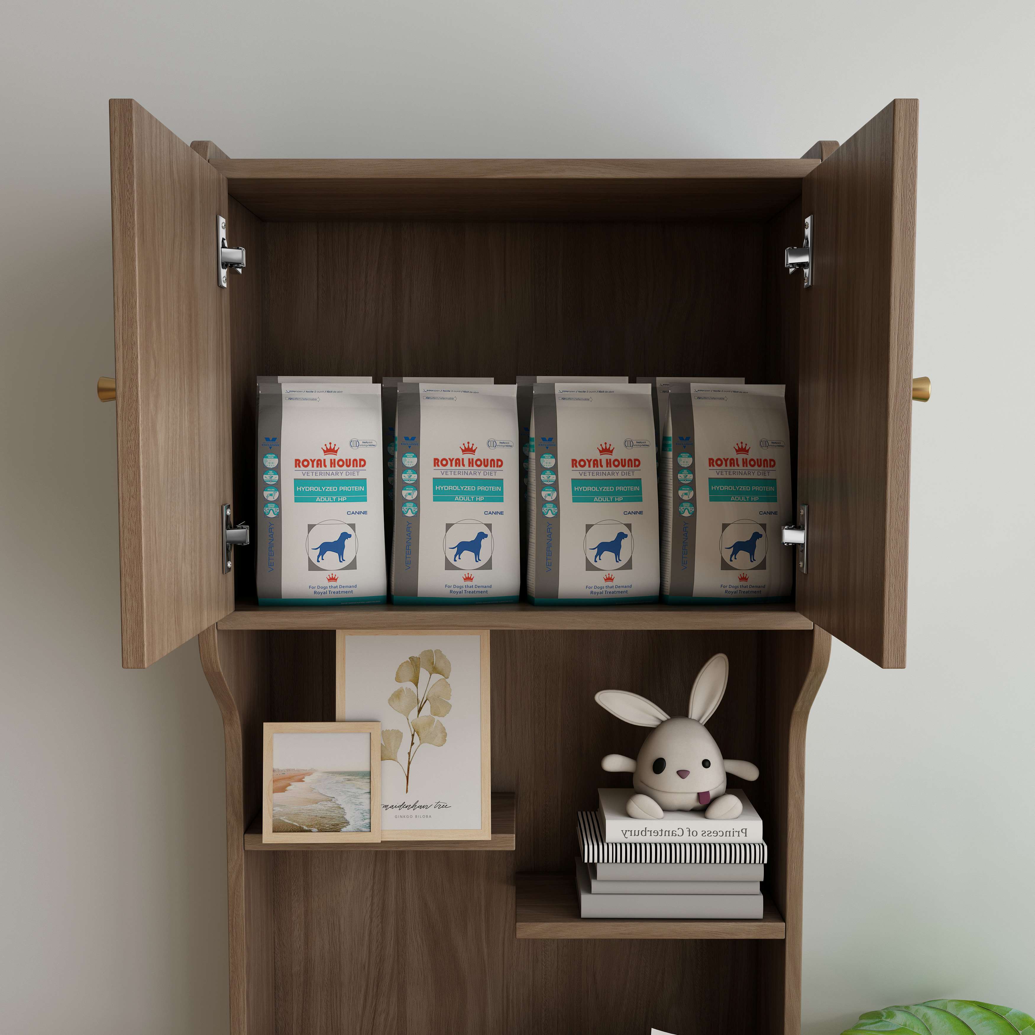 Tall Wooden Cat Shelving Unit with Built‑in Cat Bed & Storage Cabinets