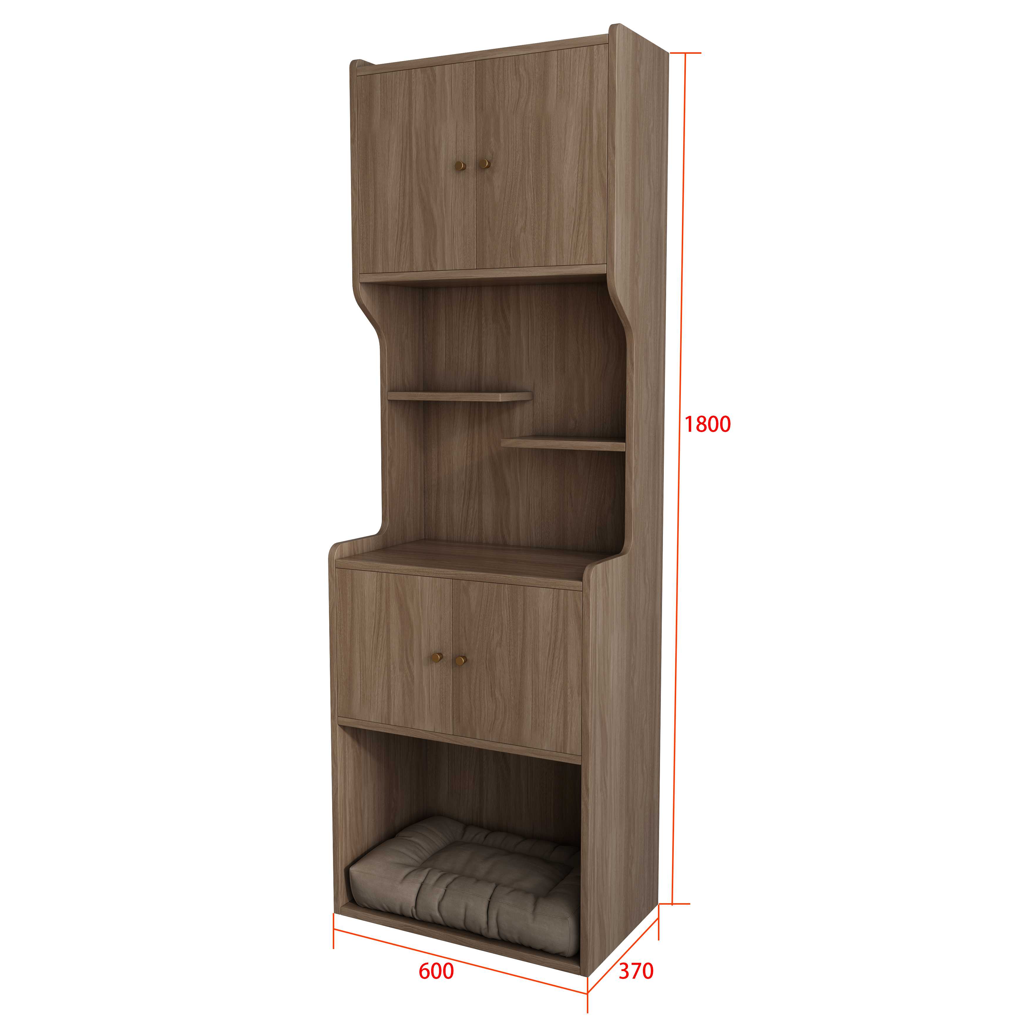 Tall Wooden Cat Shelving Unit with Built‑in Cat Bed & Storage Cabinets