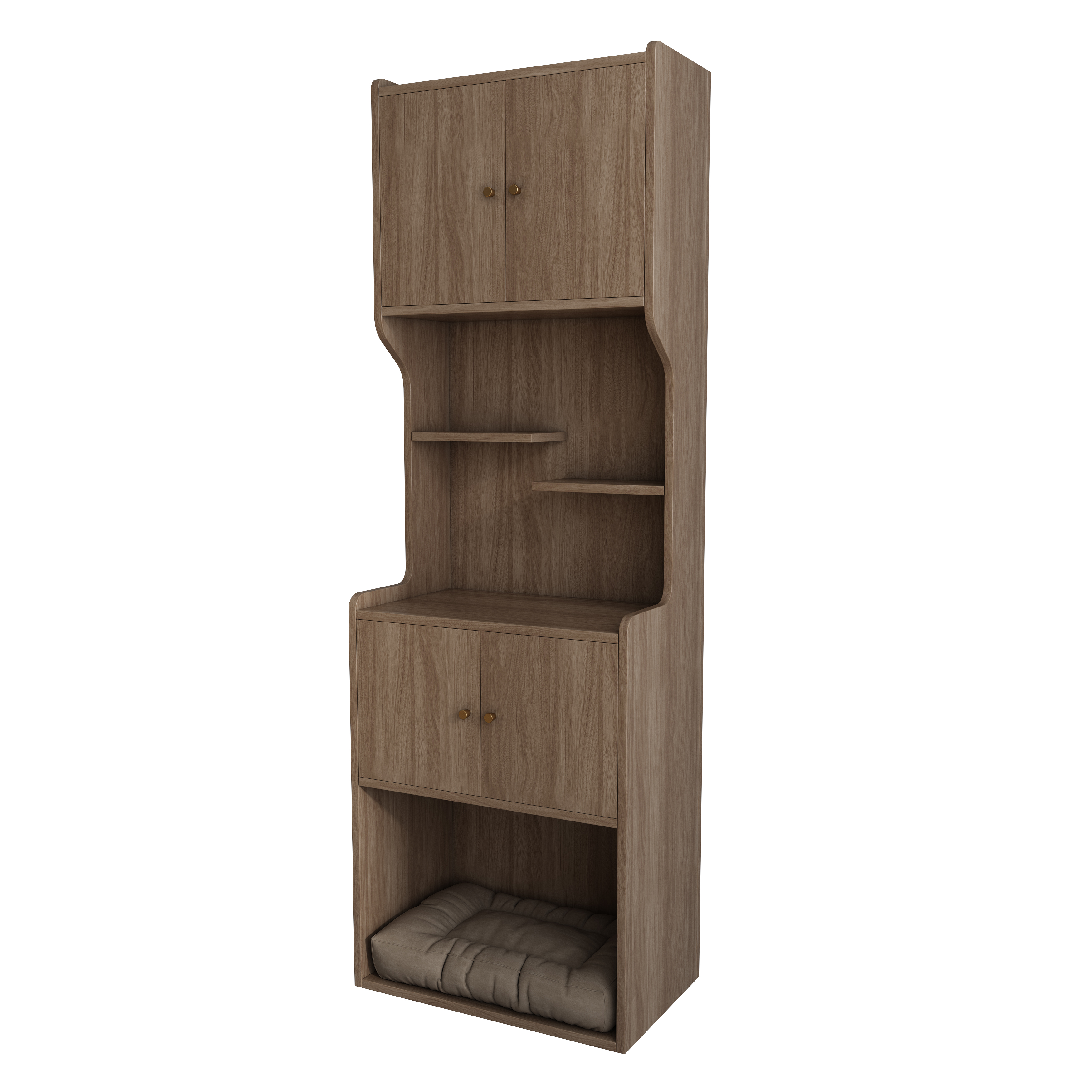 Tall Wooden Cat Shelving Unit with Built‑in Cat Bed & Storage Cabinets