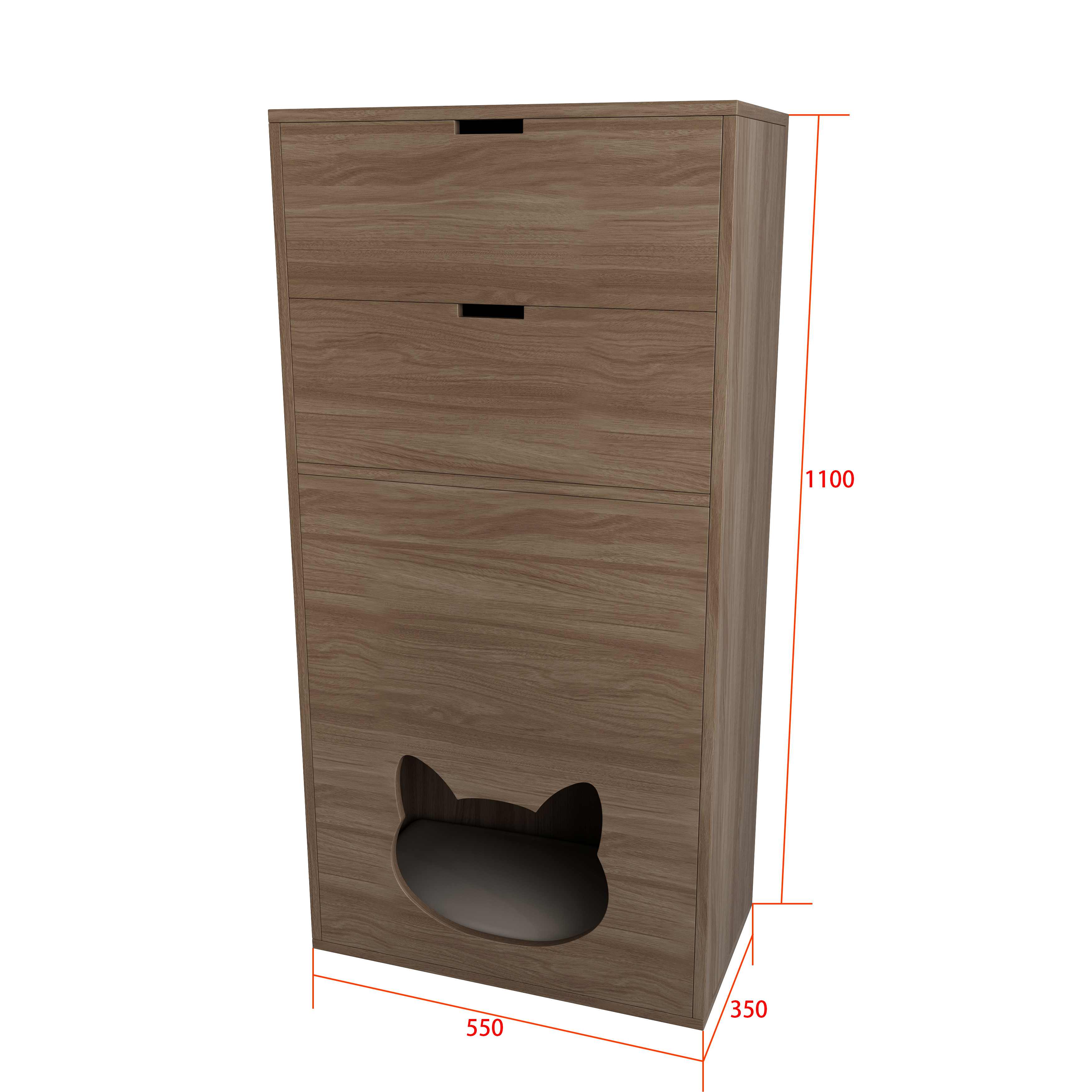 Tall Wooden Cat‑Friendly Storage Cabinet with Large Drawers & Built‑In Cat Nook