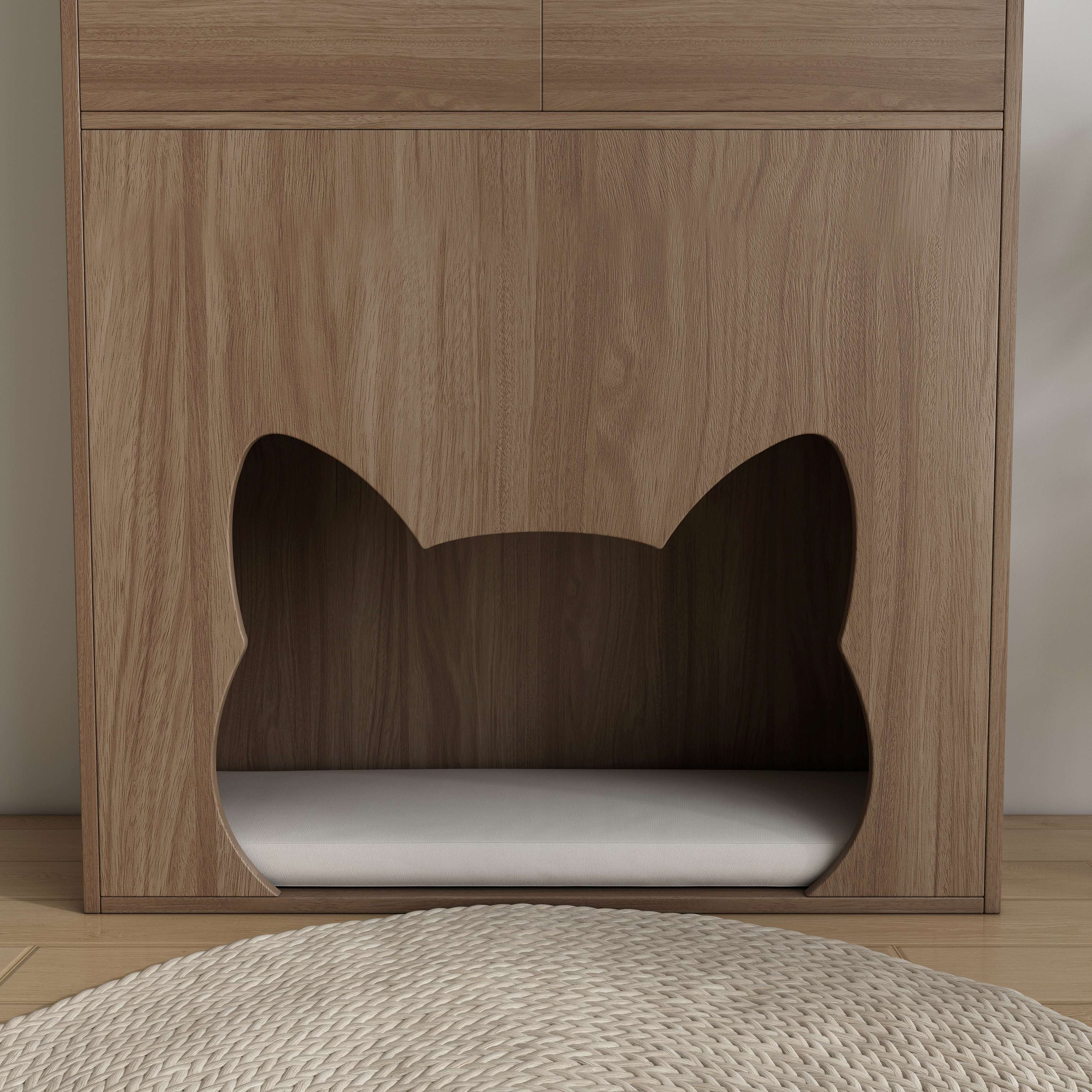 Wooden Cat‑Friendly Storage Chest with 4 Drawers & Built‑In Cat‑Ear Nook