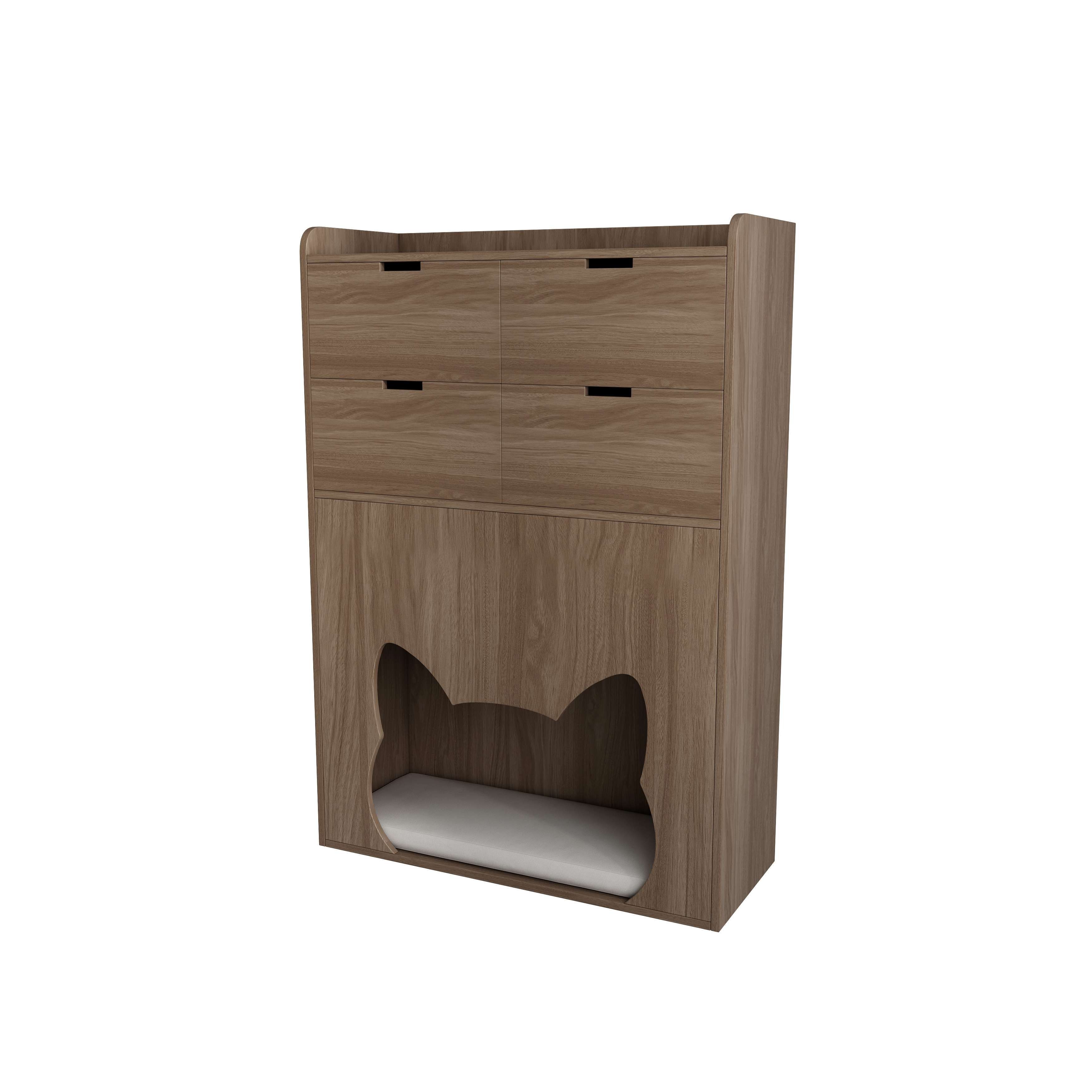 Wooden Cat‑Friendly Storage Chest with 4 Drawers & Built‑In Cat‑Ear Nook