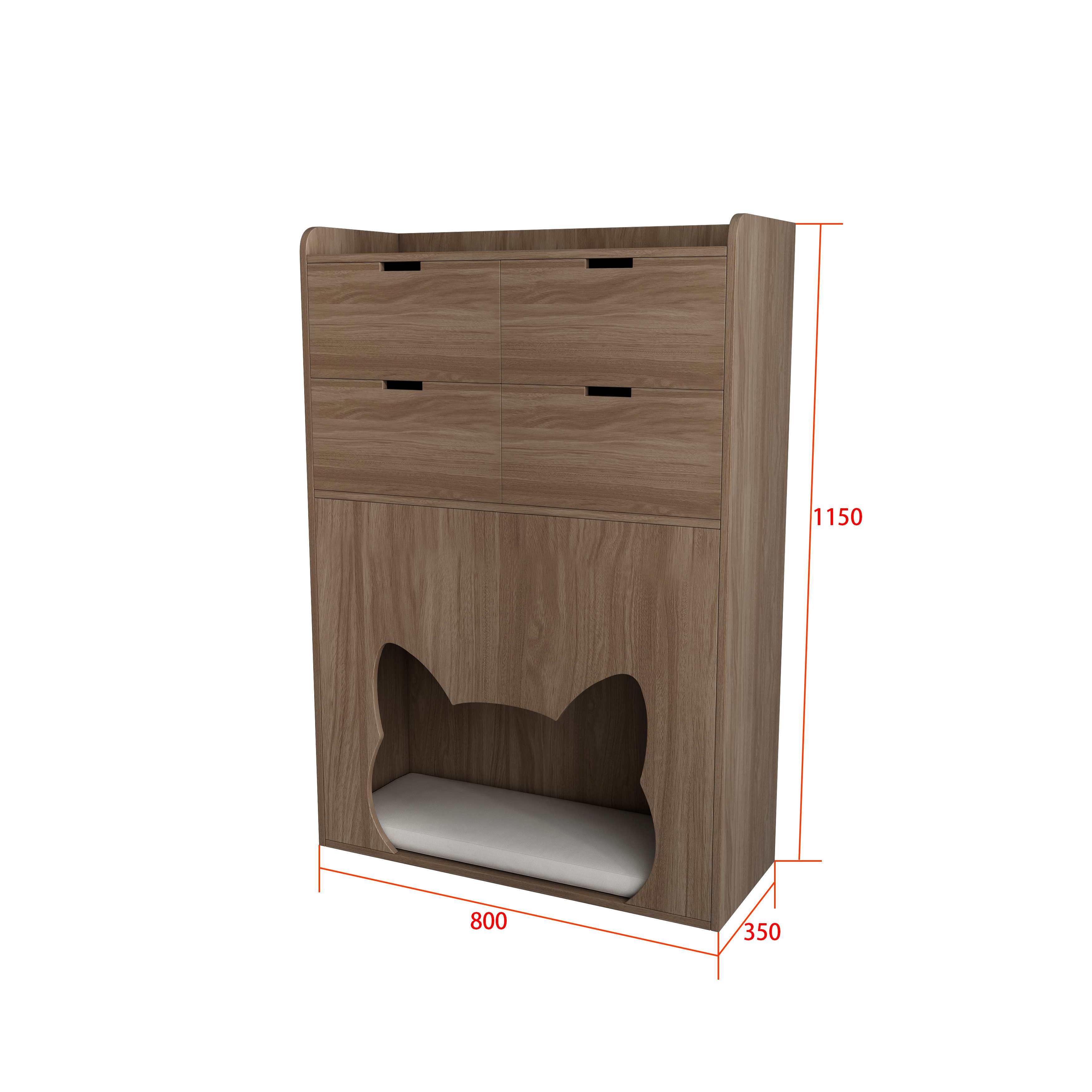 Wooden Cat‑Friendly Storage Chest with 4 Drawers & Built‑In Cat‑Ear Nook