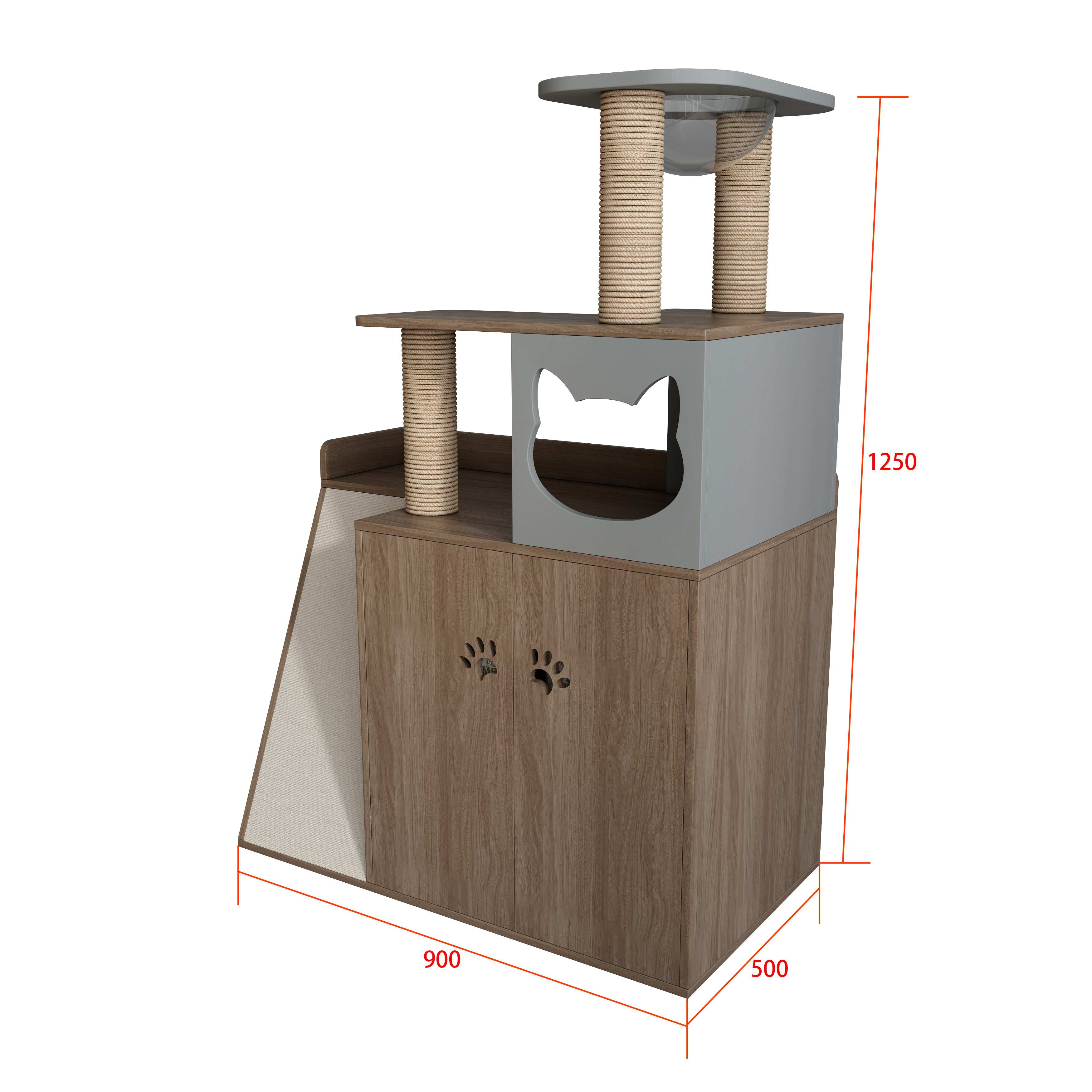 All‑in‑One Wooden Cat Tree Cabinet with Scratching Posts, Perches & Hidden Cat Cave