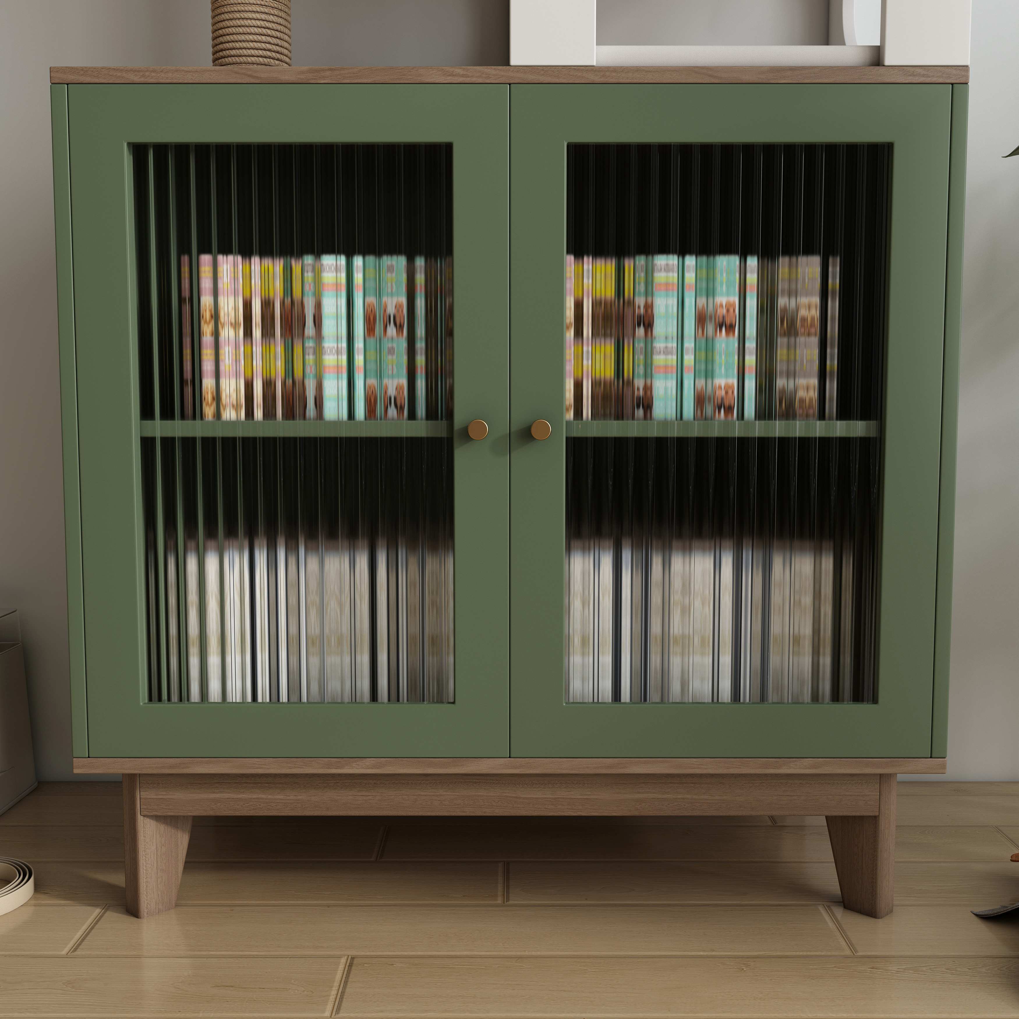 Boho Wooden Cat Tree Storage Cabinet with Arched Cat Nooks & Sisal Scratching Posts