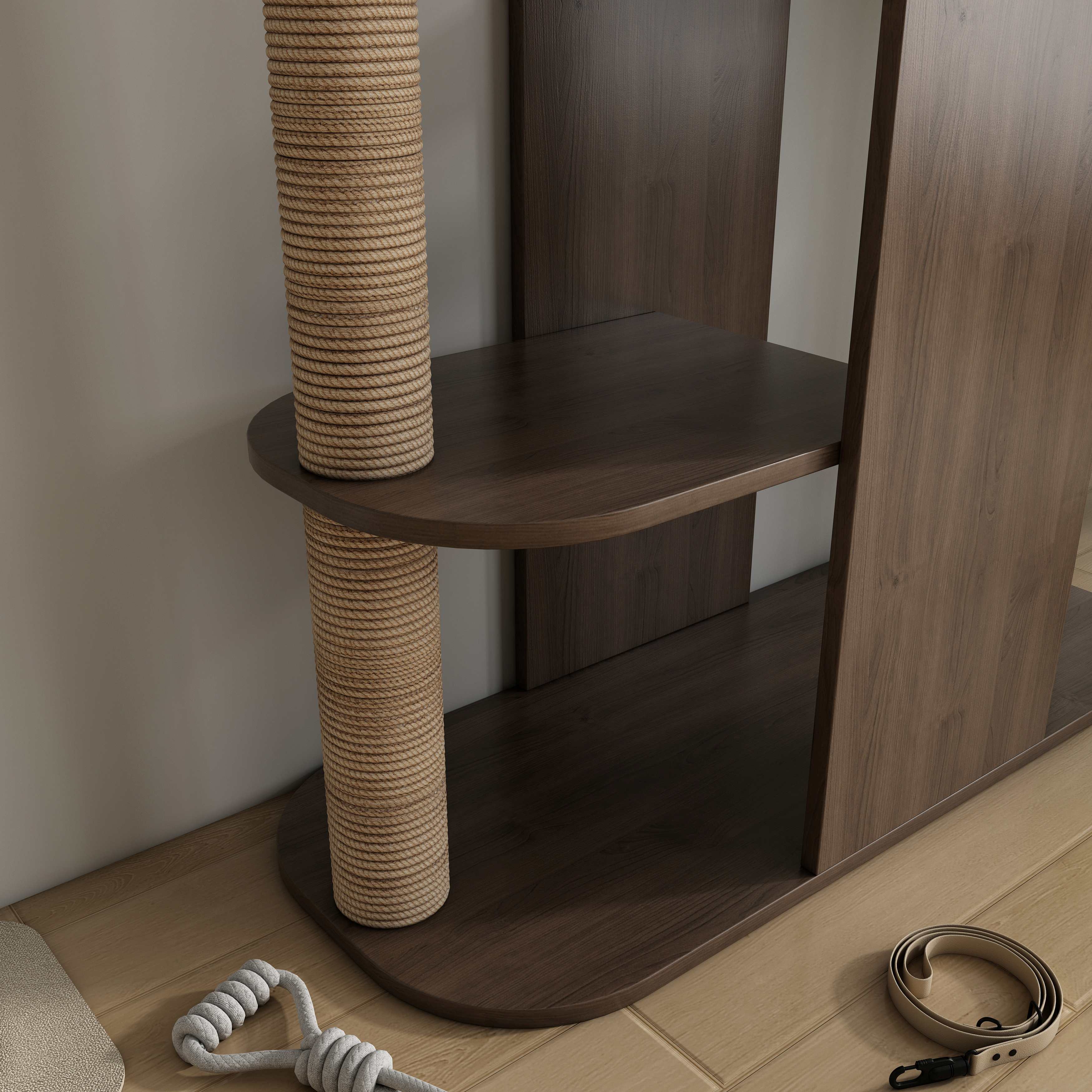 Tall Modern Wooden Cat Tower with Sisal Scratching Posts & Transparent Bubble Perches