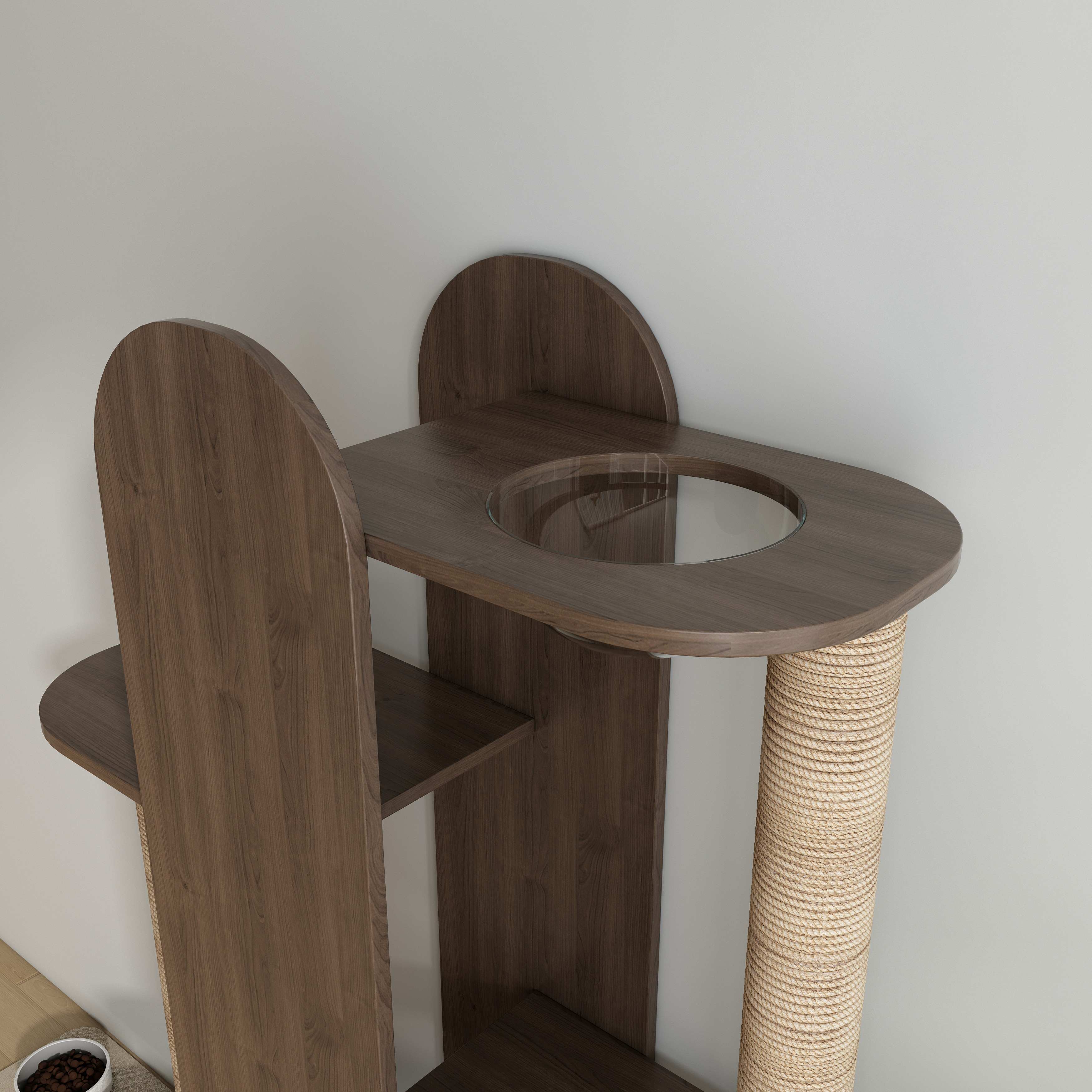Tall Modern Wooden Cat Tower with Sisal Scratching Posts & Transparent Bubble Perches