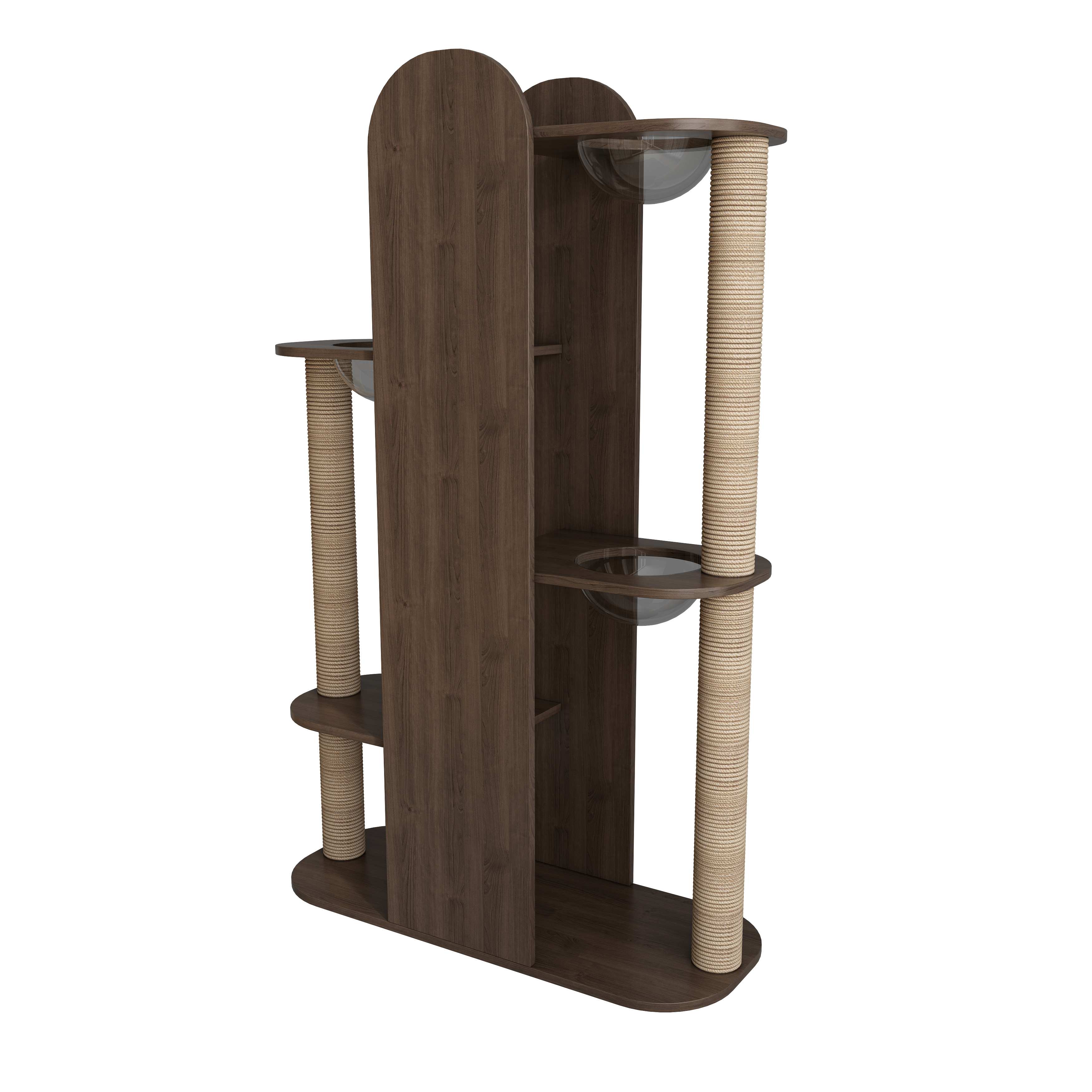 Tall Modern Wooden Cat Tower with Sisal Scratching Posts & Transparent Bubble Perches
