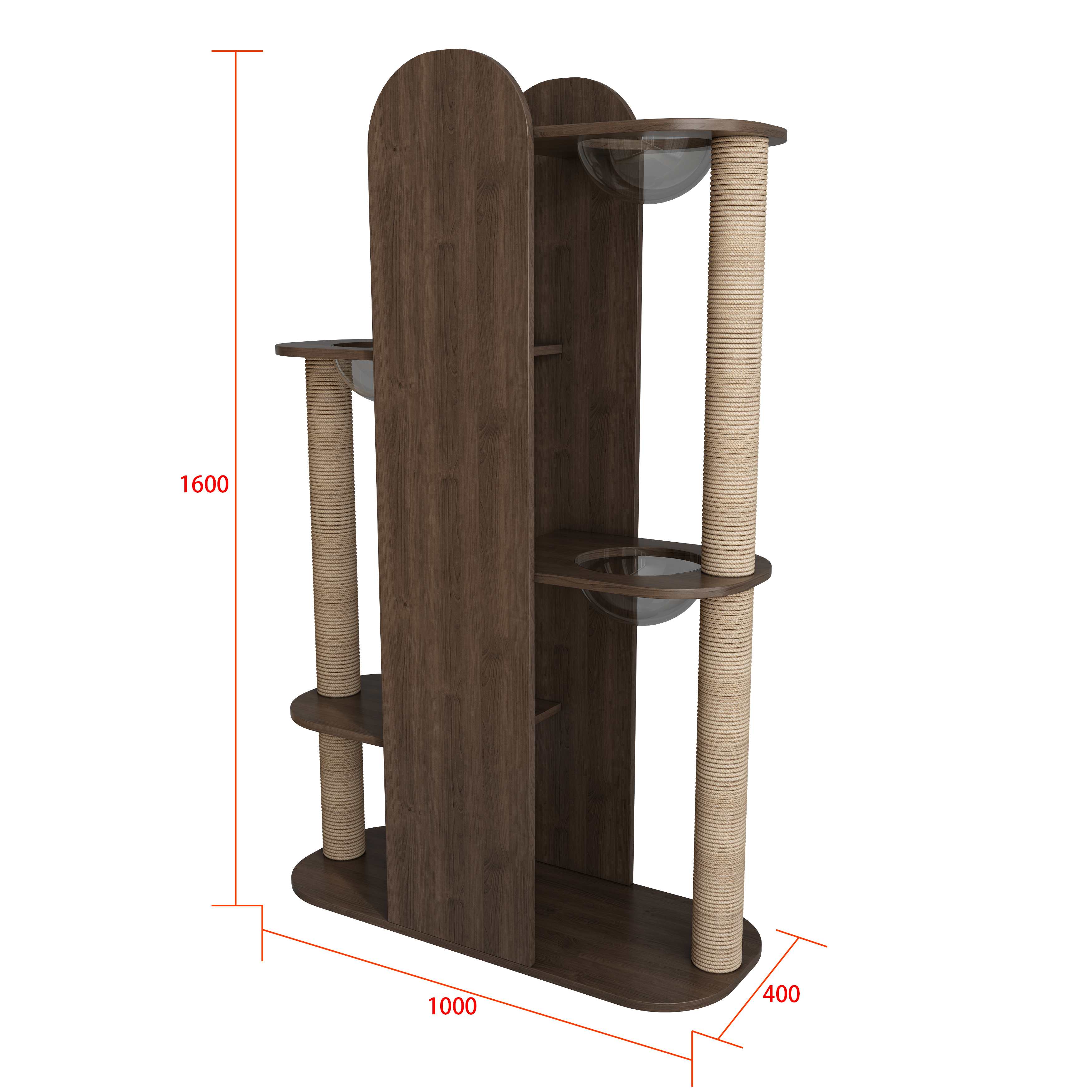Tall Modern Wooden Cat Tower with Sisal Scratching Posts & Transparent Bubble Perches