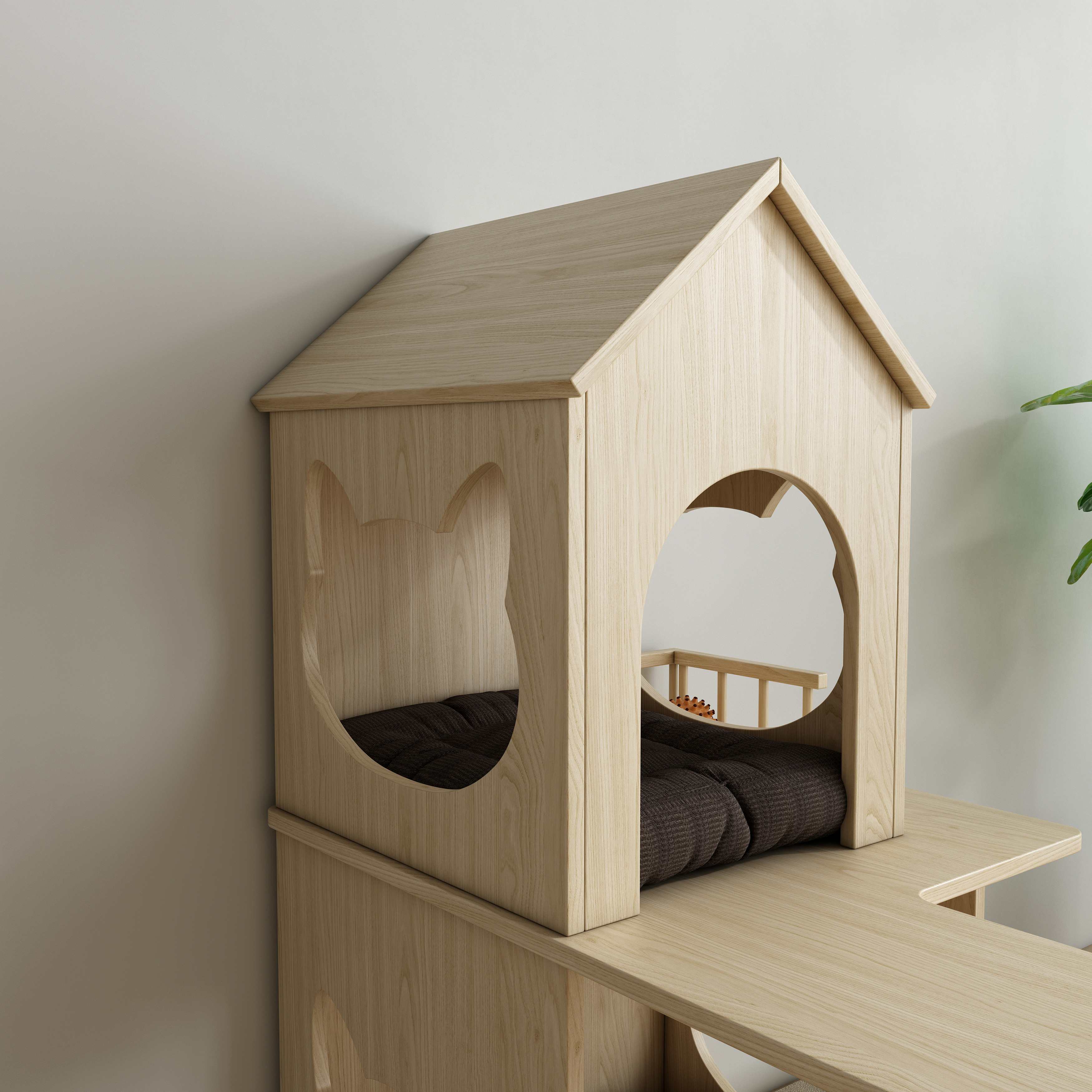 Natural Wood Cat House Tree with Sisal Scratching Posts, Multi‑Level Perches & Cozy Beds
