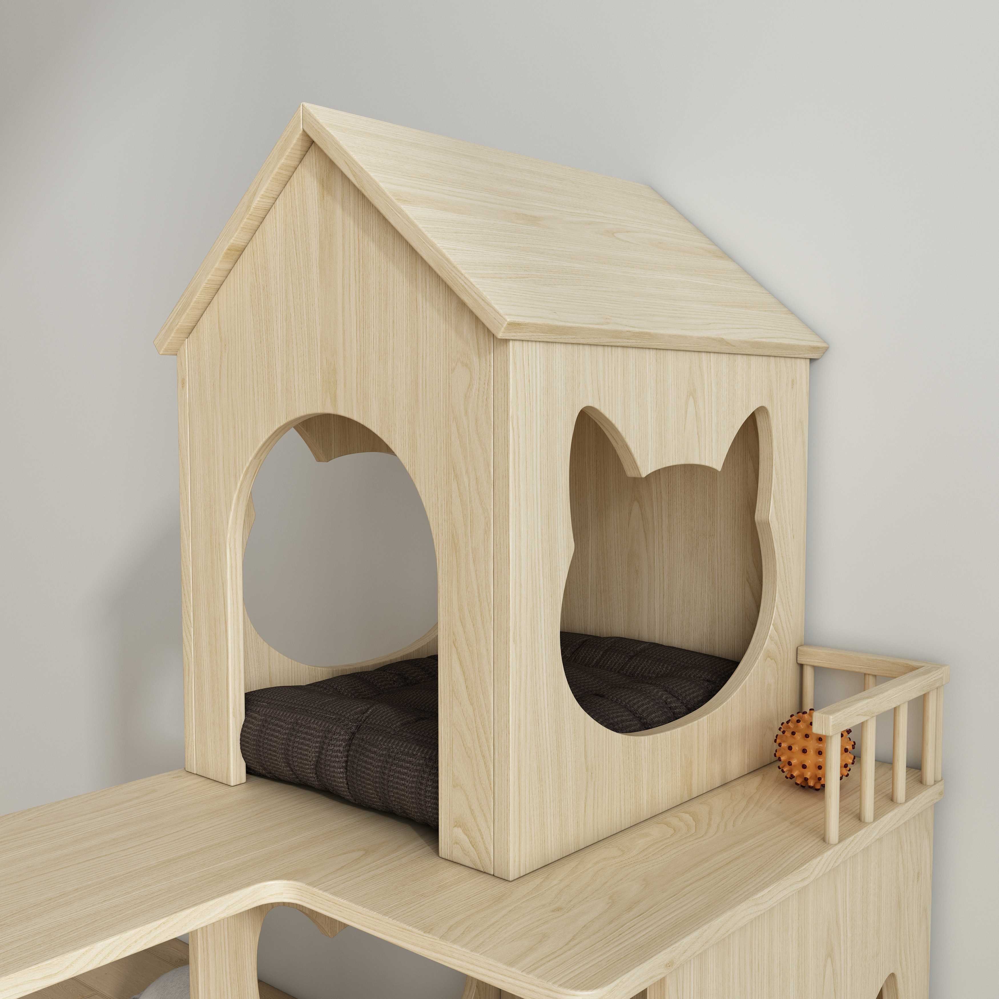 Natural Wood Cat House Tree with Sisal Scratching Posts, Multi‑Level Perches & Cozy Beds